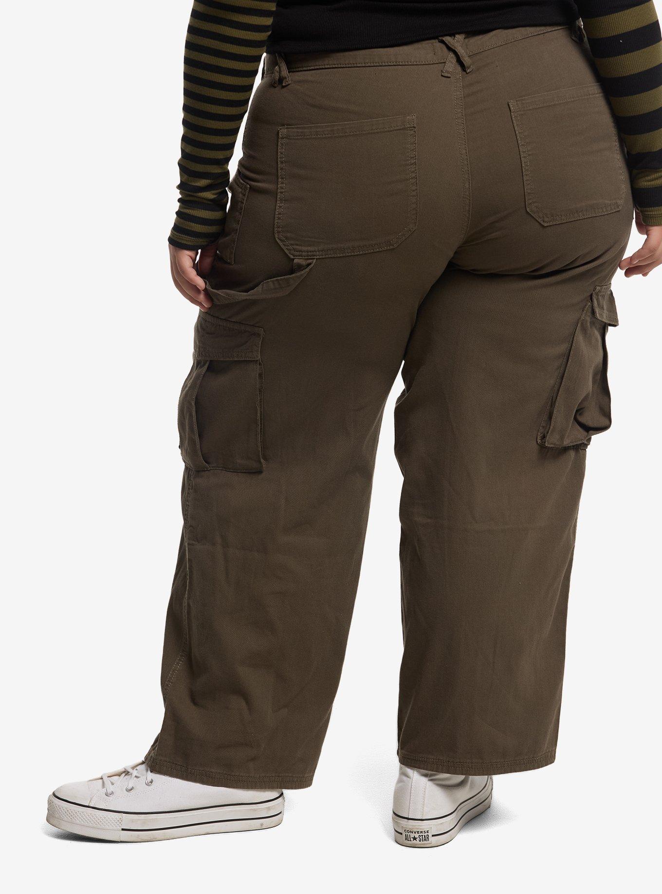 Thorn & Fable Green Zipper Strap Carpenter Cargo Pants Plus Size, , hi-res