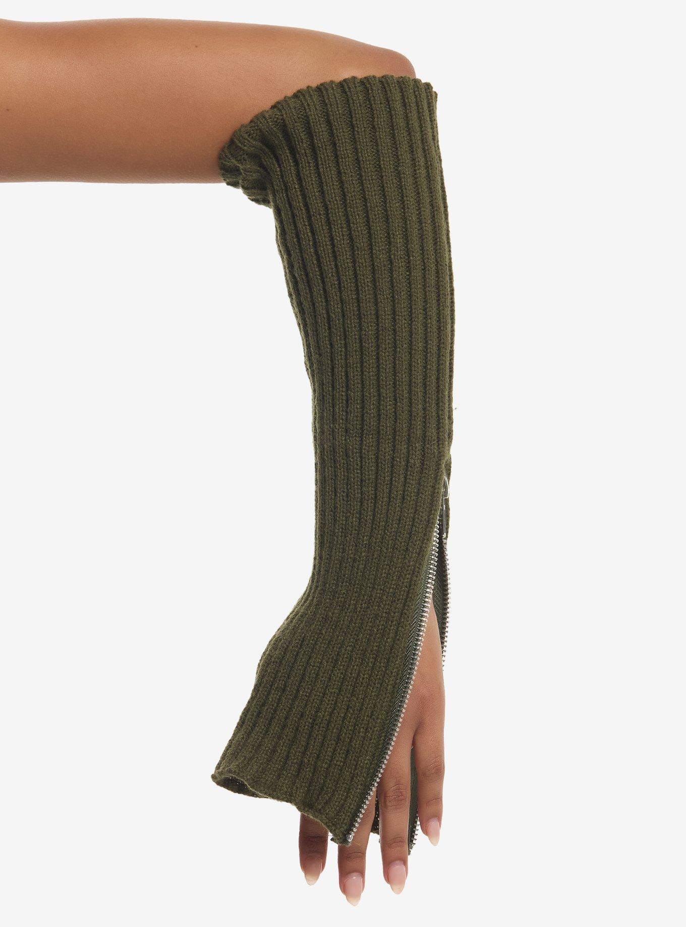 Green Ribbed Zipper Arm Warmers, , alternate - view 3