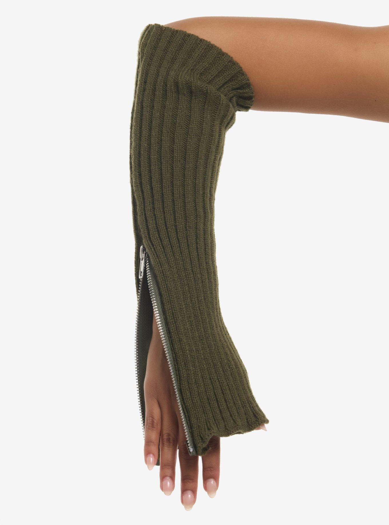 Green Ribbed Zipper Arm Warmers, , alternate - view 4