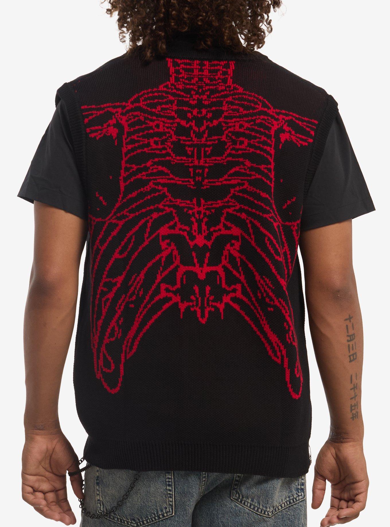 Black & Red Rib Cage Sweater Vest, , hi-res