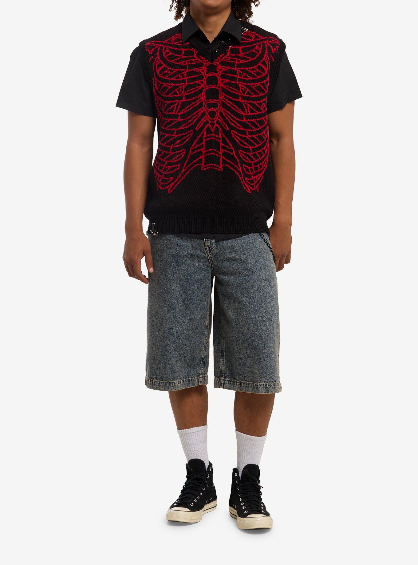 Black & Red Rib Cage Sweater Vest, RED, alternate - view 3