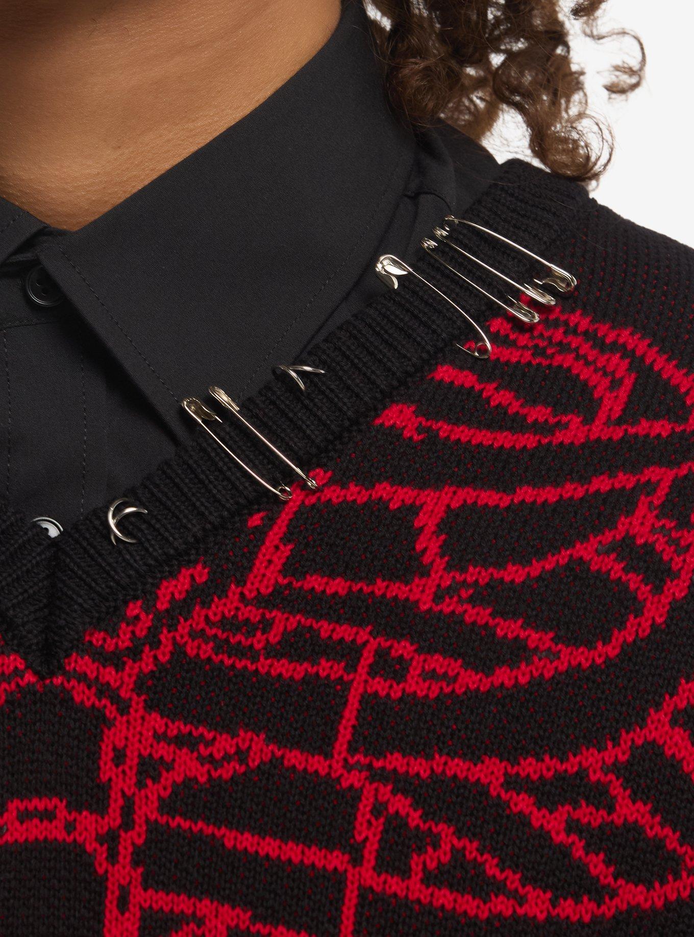 Black & Red Rib Cage Sweater Vest, RED, alternate - view 5
