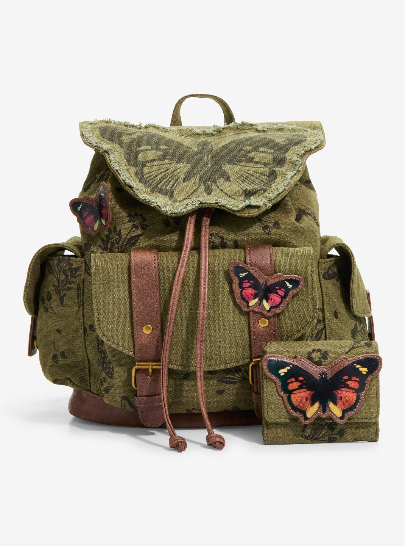 Grunge Green Butterfly Slouch Mini Backpack, , alternate