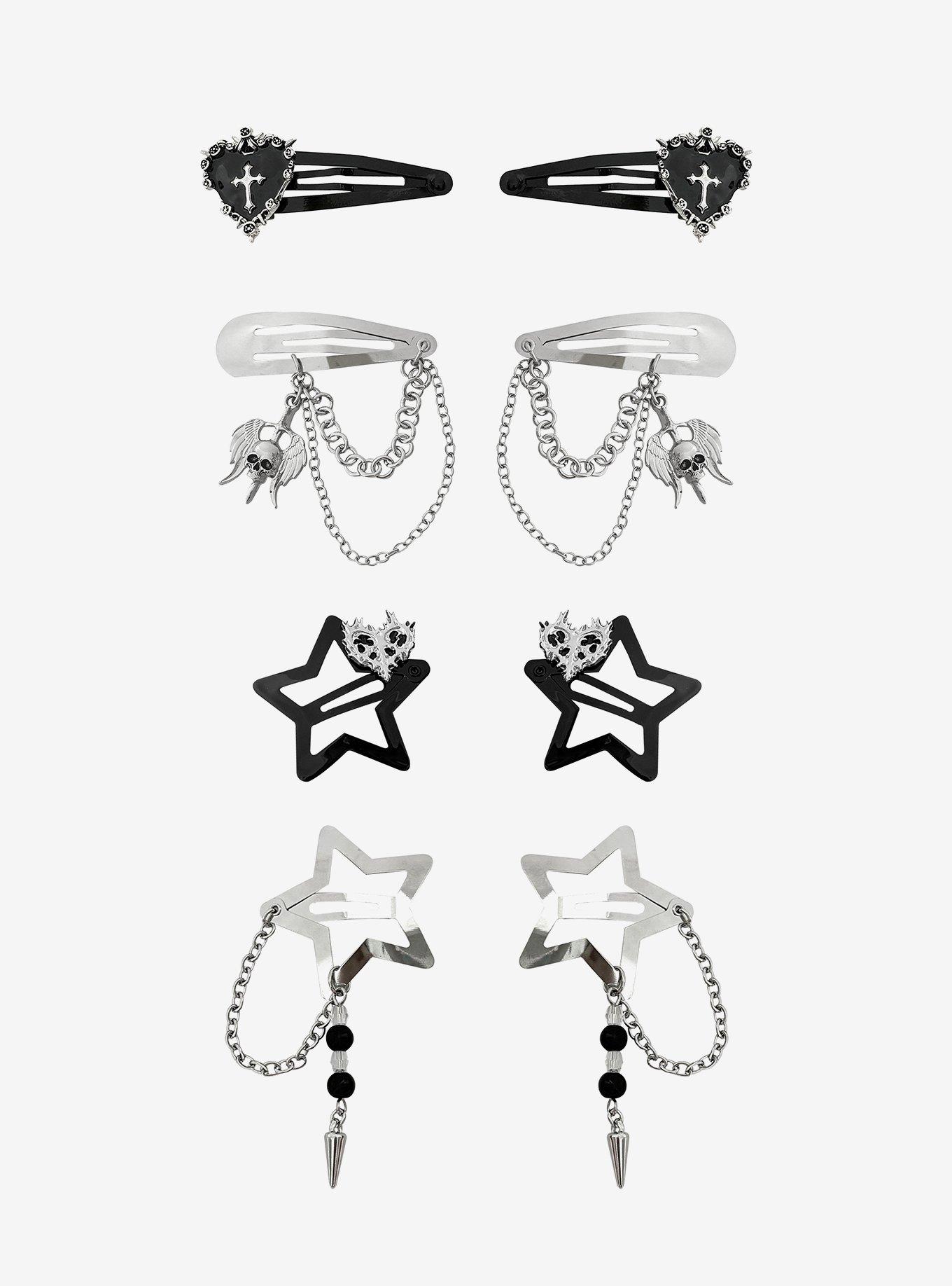 Social Collision Cyber Heart Star Skull Hair Clip Set, , hi-res