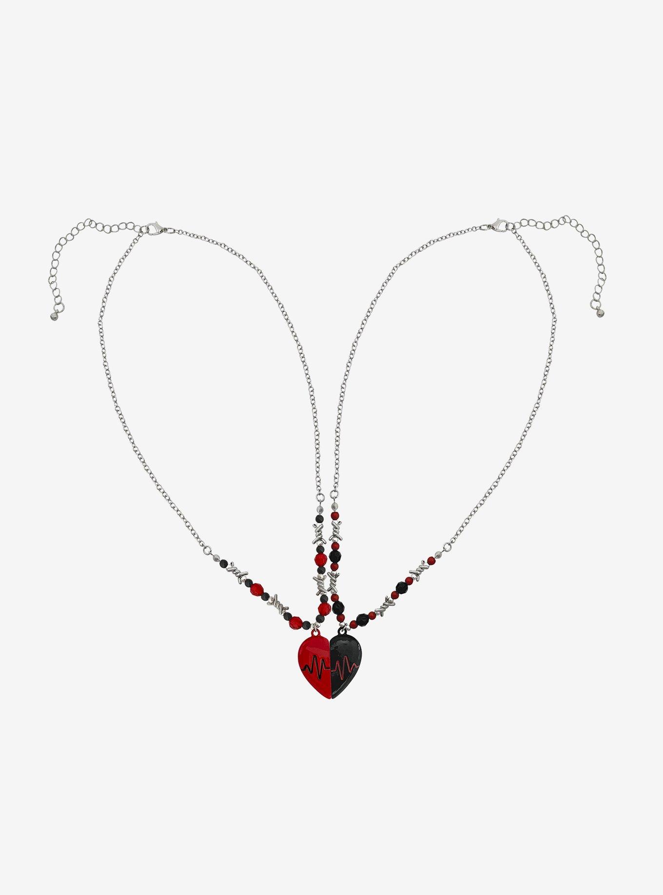 Black & Red Beating Heart Best Friend Necklace Set, , hi-res