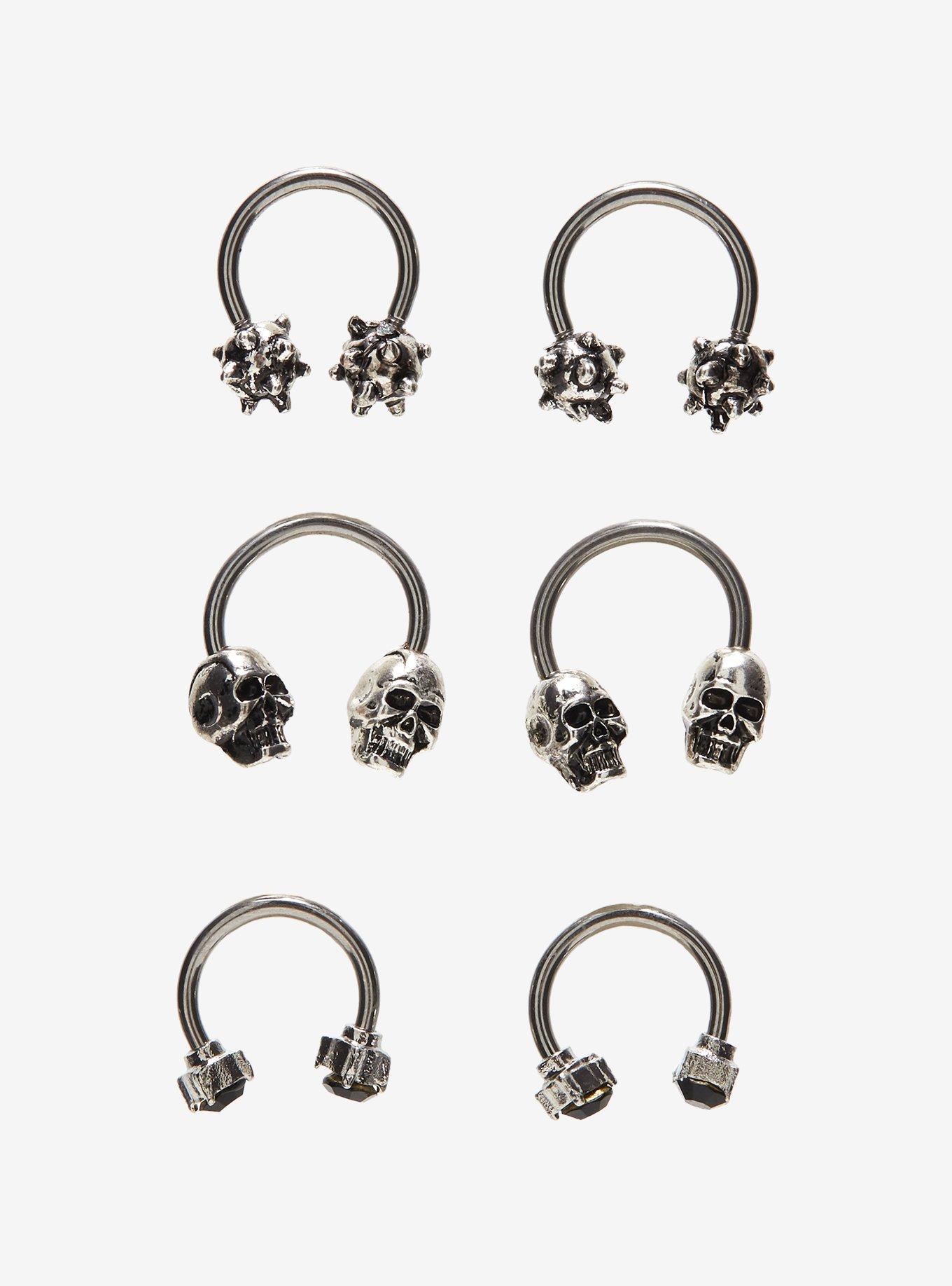 16G Steel Skull Spike Ball Circular Barbell 6 Pack, , hi-res