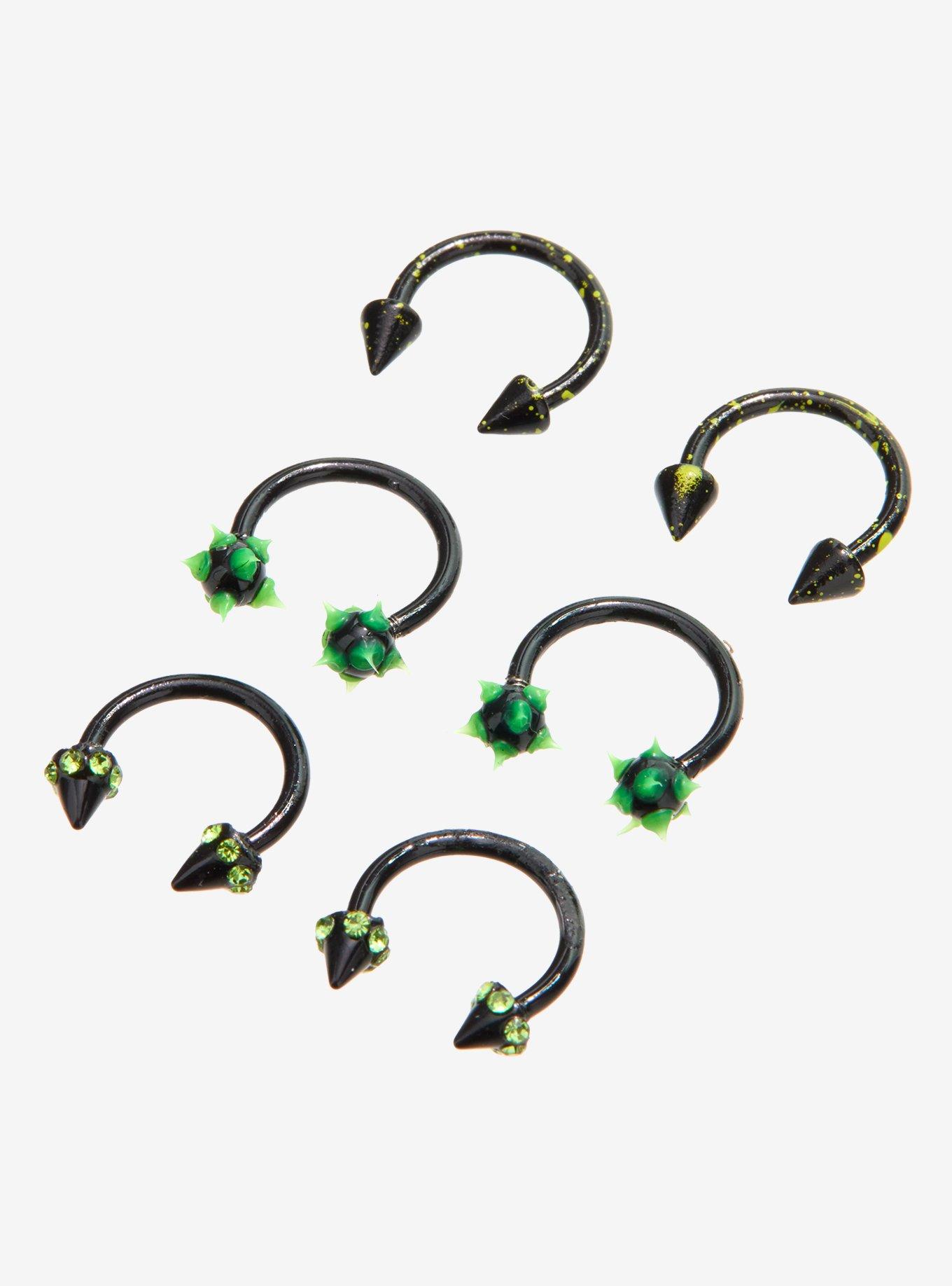 16G Steel Speckled Spike Ball Circular Barbell 6 Pack, , hi-res