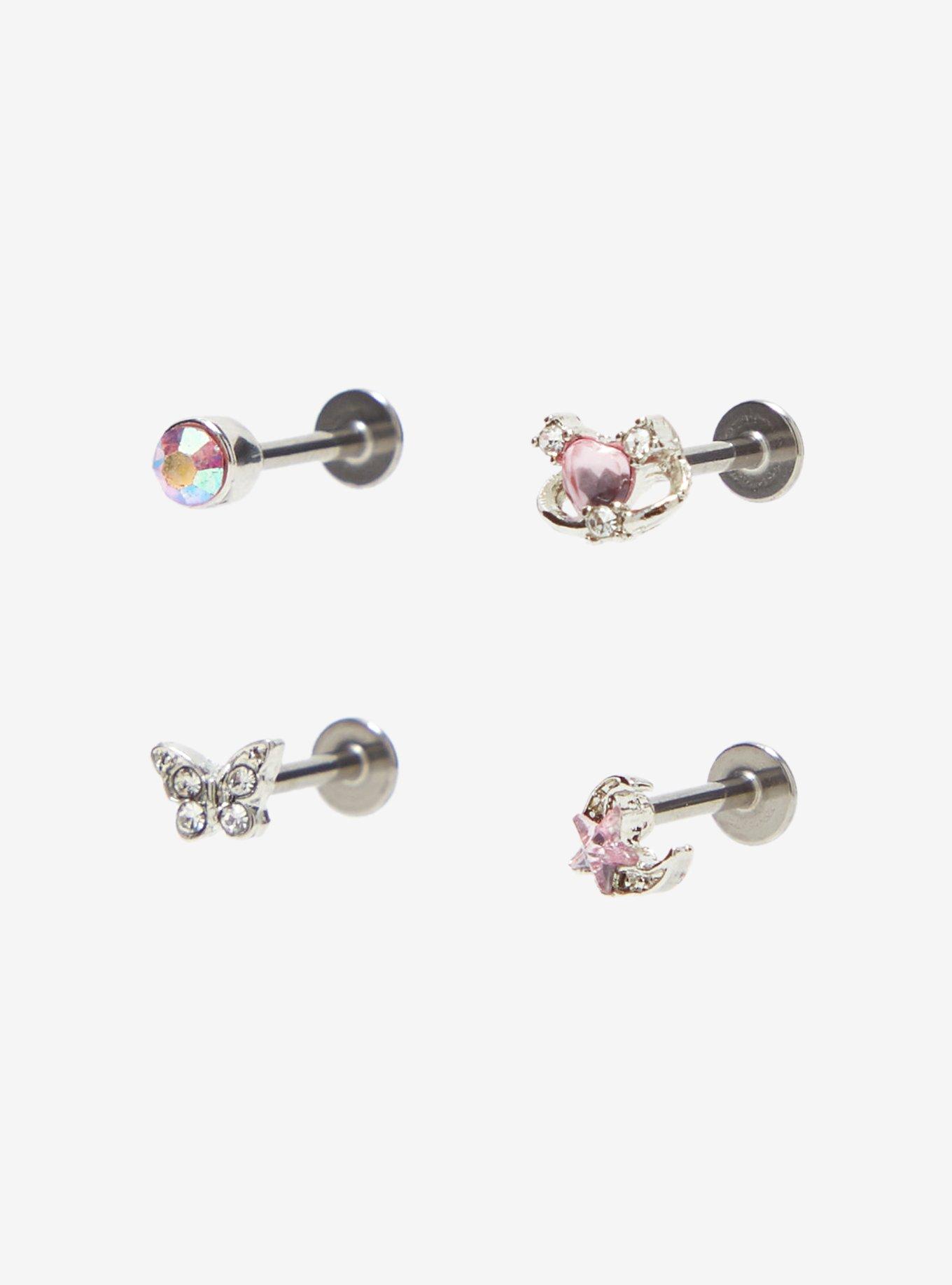 Steel Pink Celestial Heart Cartilage Stud 4 Pack, , hi-res