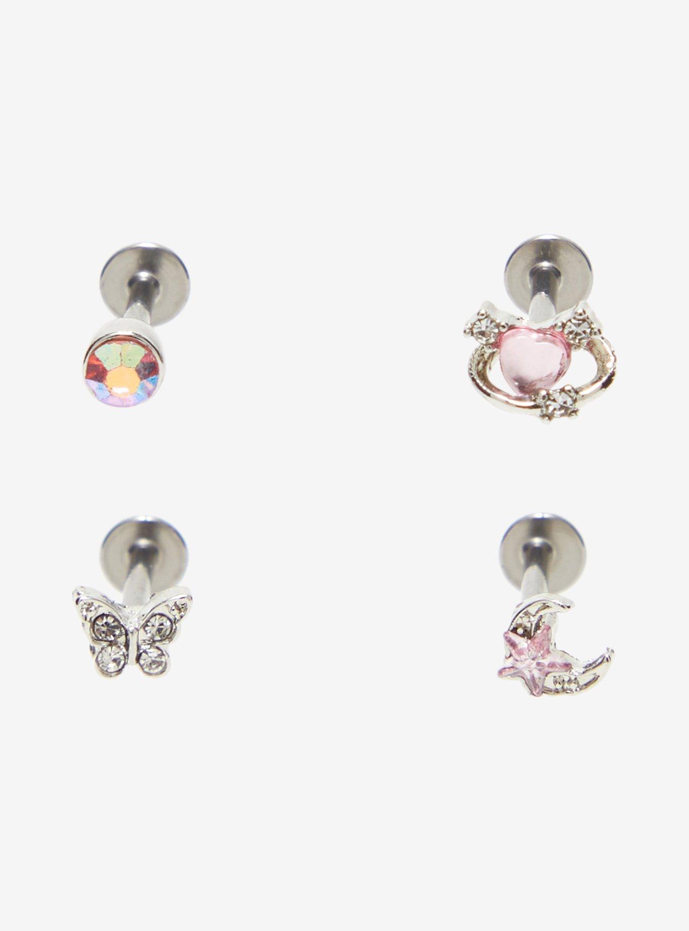 Steel Pink Celestial Heart Cartilage Stud 4 Pack, , alternate