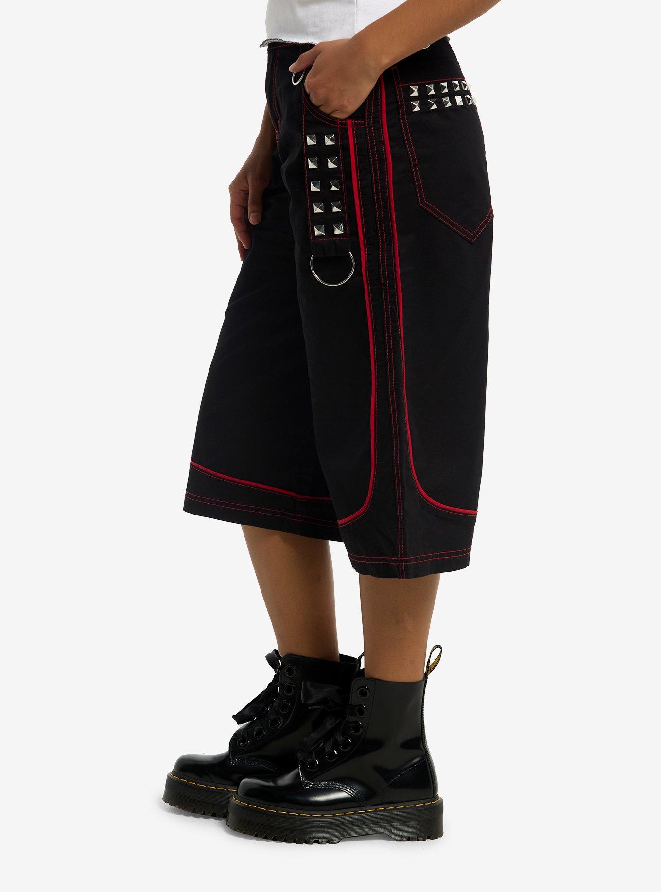 Social Collision Black & Red Stitch Hardware Wide Leg Jorts, MULTI, alternate