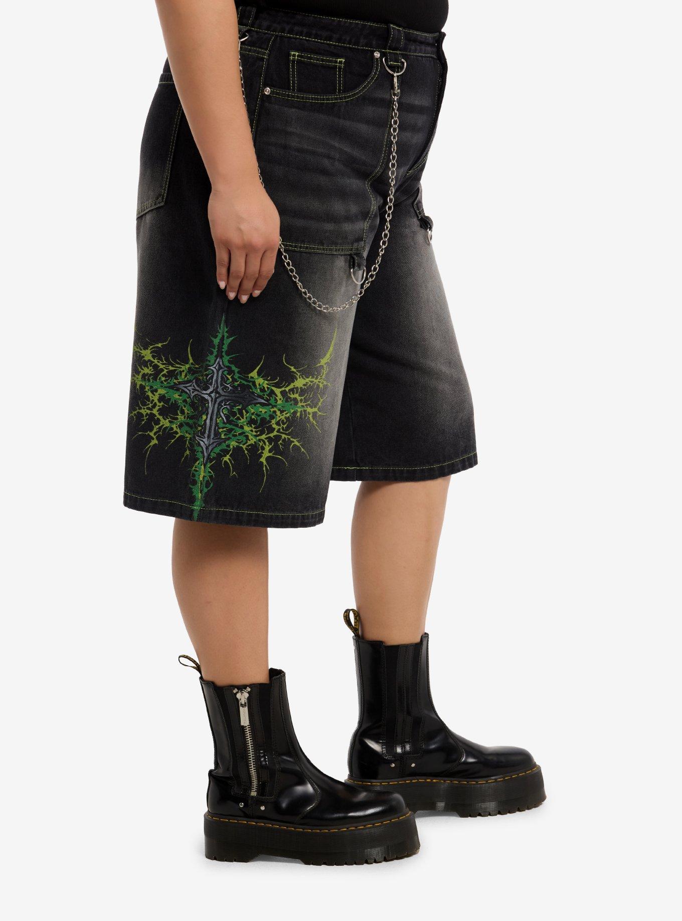 Social Collision Black & Red Stitch Hardware Wide Leg Jorts Plus Size, MULTI, alternate
