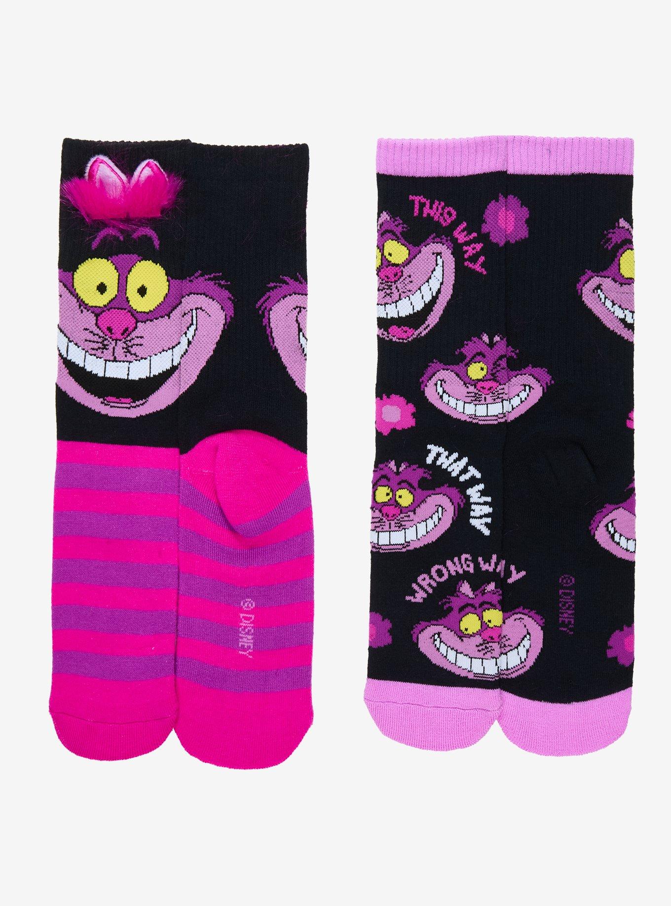 Disney Alice In Wonderland Chesire Cat Fuzzy Ear Crew Socks 2 Pair, , hi-res