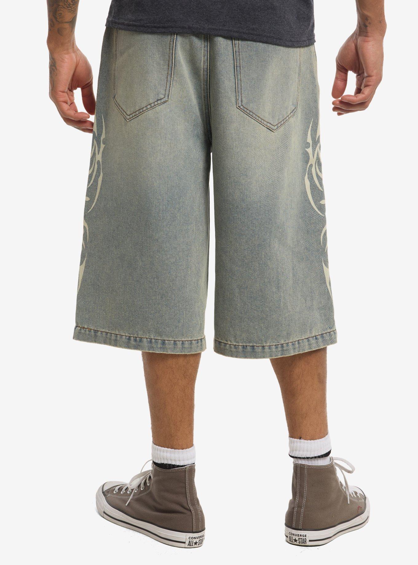 Cyber Sigil Light Wash Denim Jorts, , hi-res