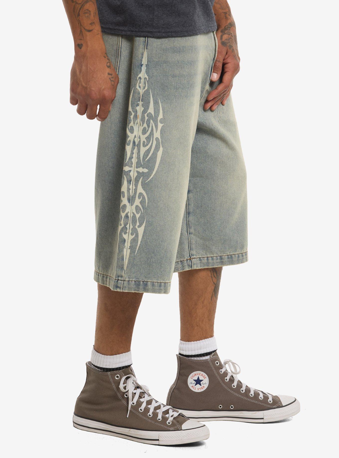 Cyber Sigil Light Wash Denim Jorts, BLUE, alternate - view 3