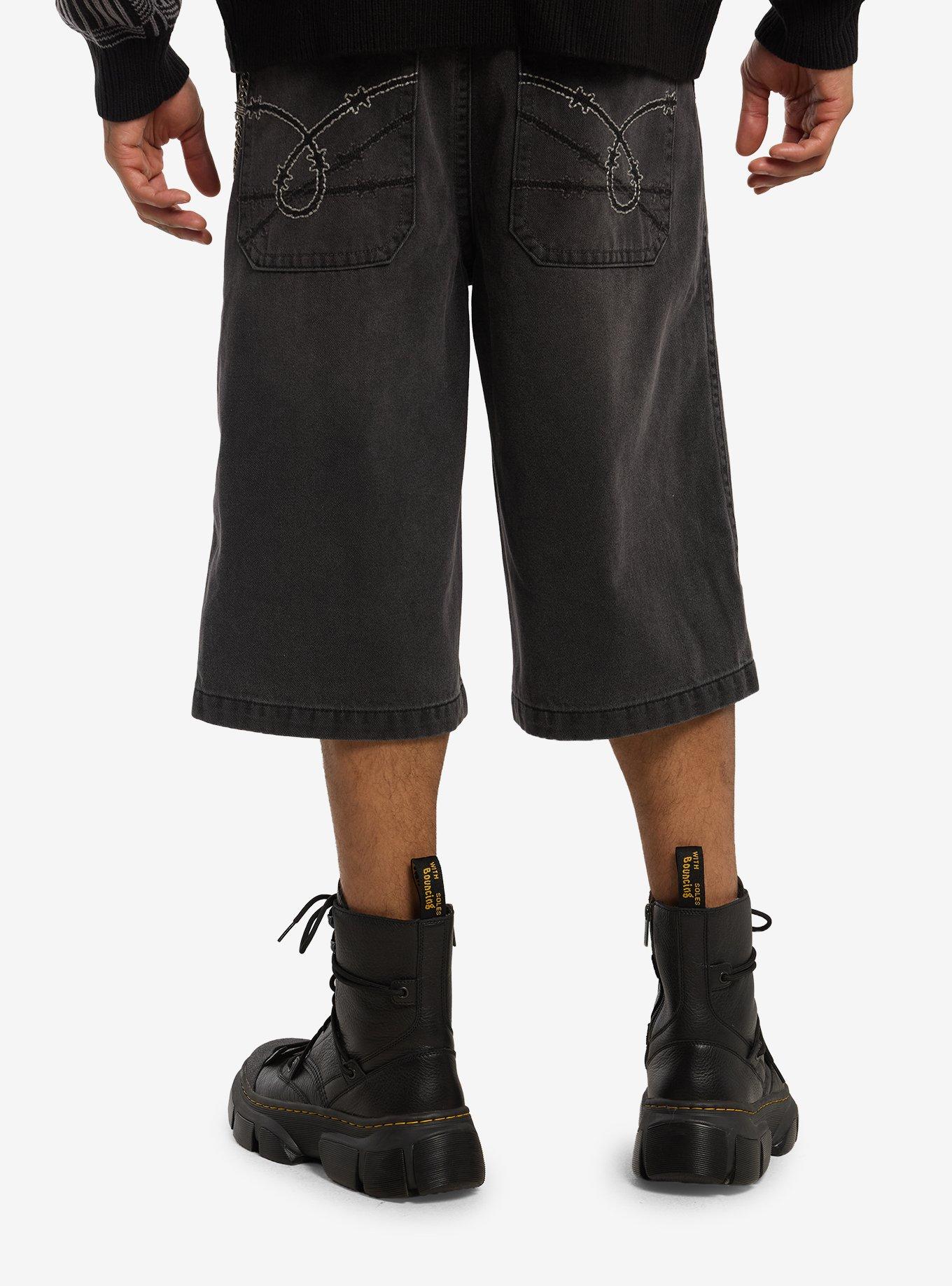 Barbed Wire Stitch Jorts With Side Chain, , hi-res