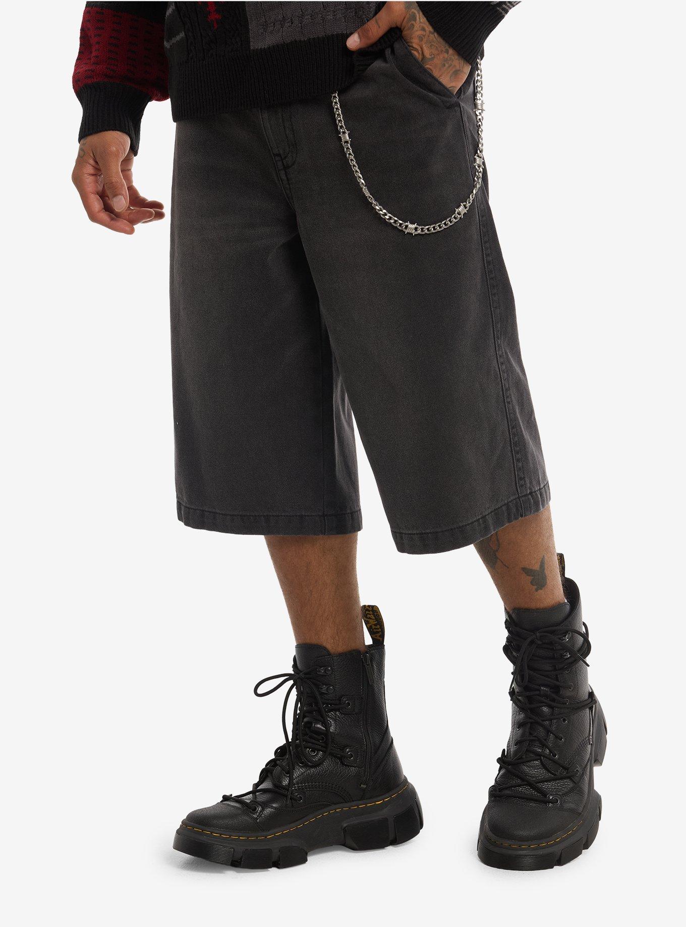 Barbed Wire Stitch Jorts With Side Chain, BLUE, alternate - view 3