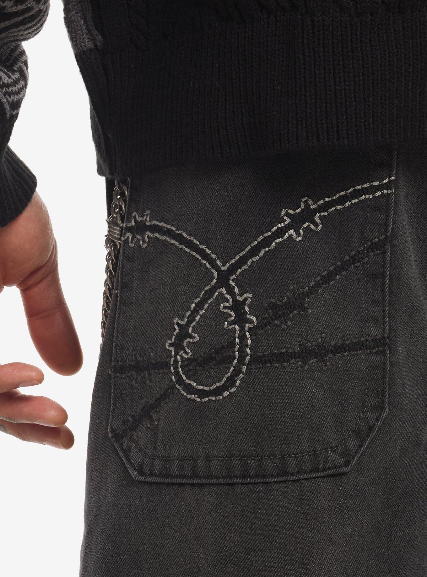 Barbed Wire Stitch Jorts With Side Chain, BLUE, alternate - view 4