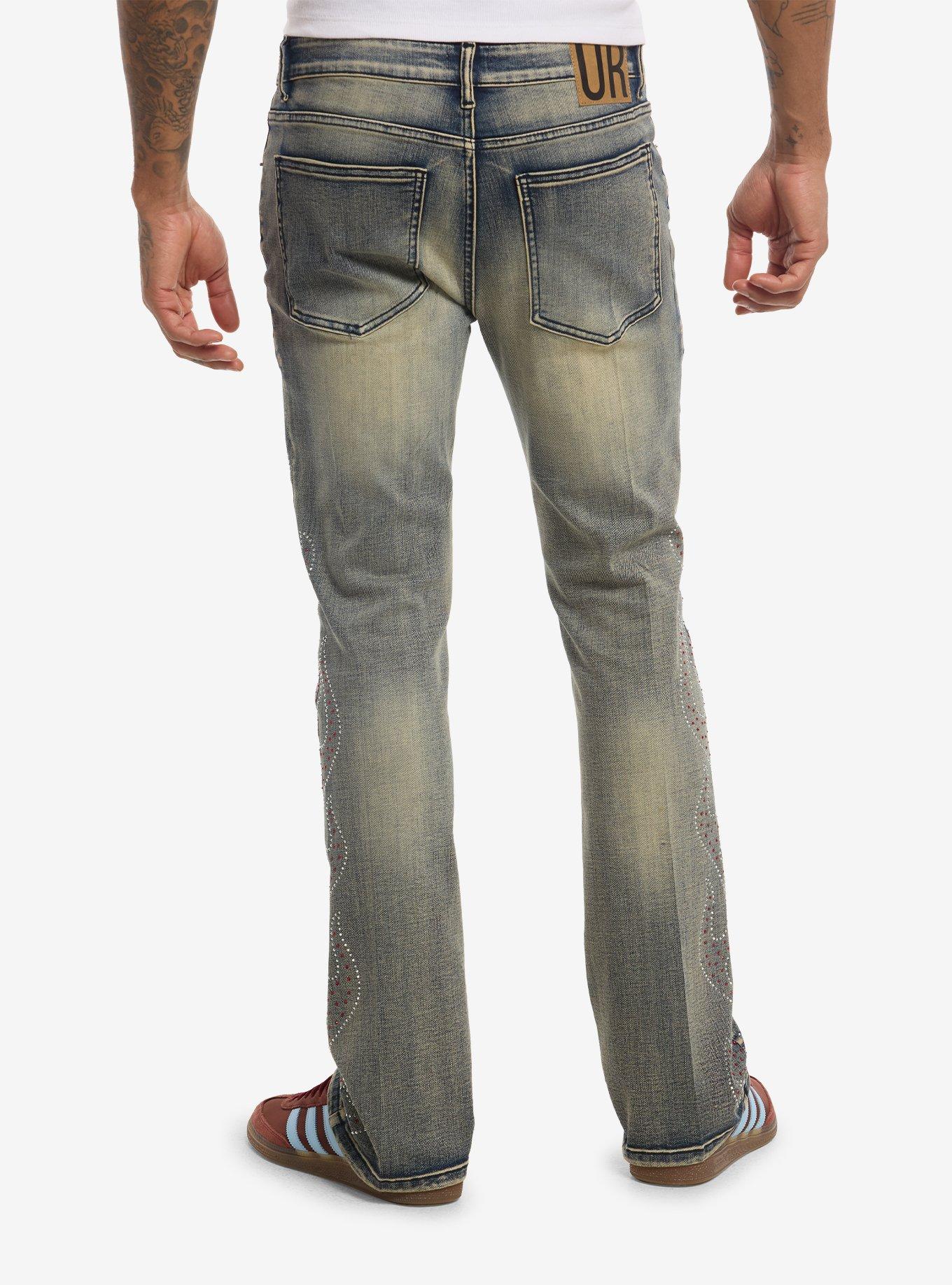 Rhinestone Flame Skinny Flared Jeans, , hi-res
