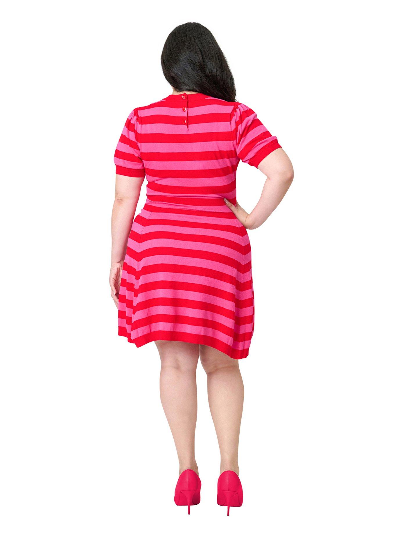 Smak Parlour Plus Size Red & Hot Pink Heart Cutout Flare Dress, , hi-res
