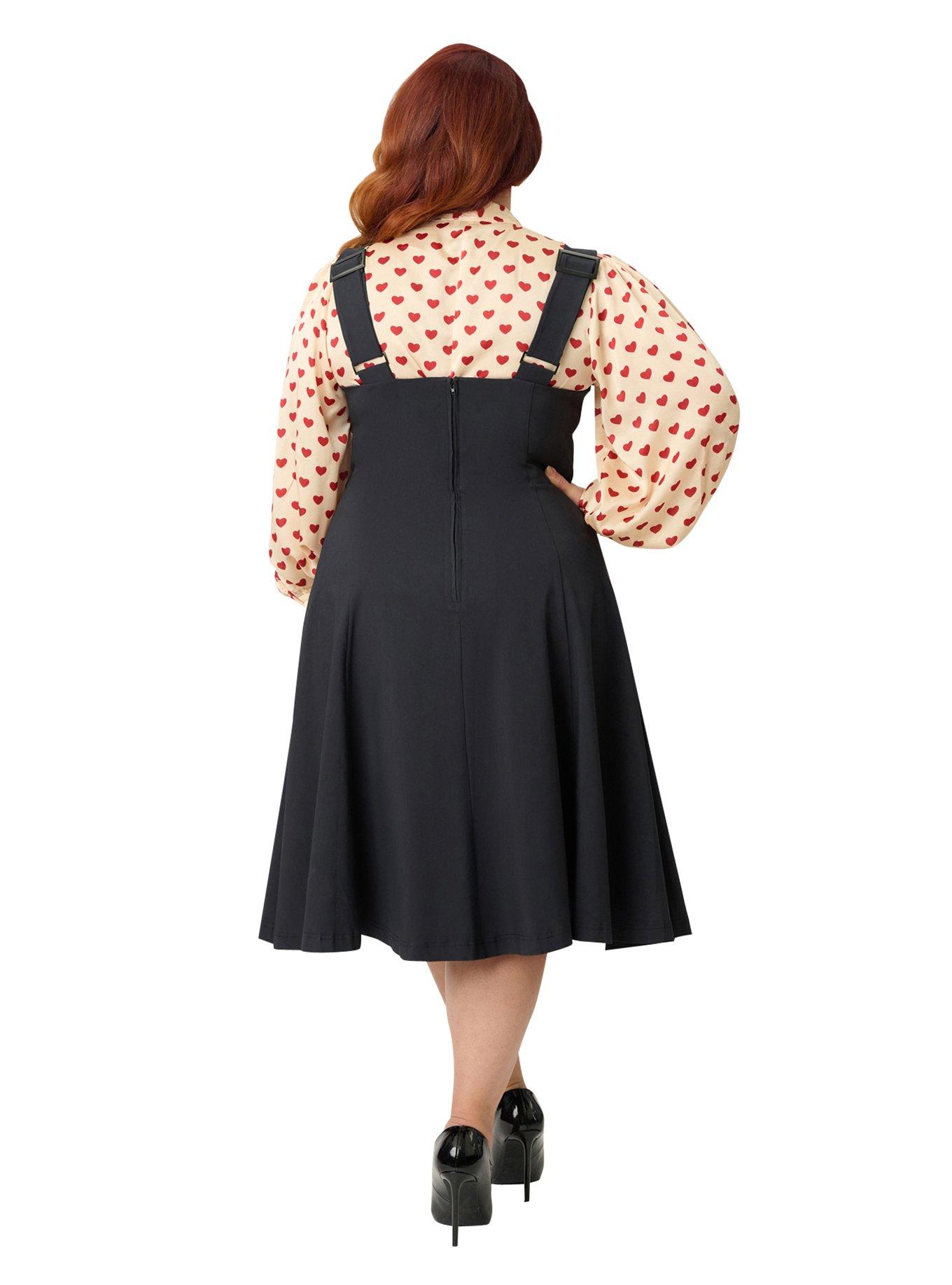 Unique Vintage Plus Size Black & Red Heart Amma Swing Skirt, , hi-res