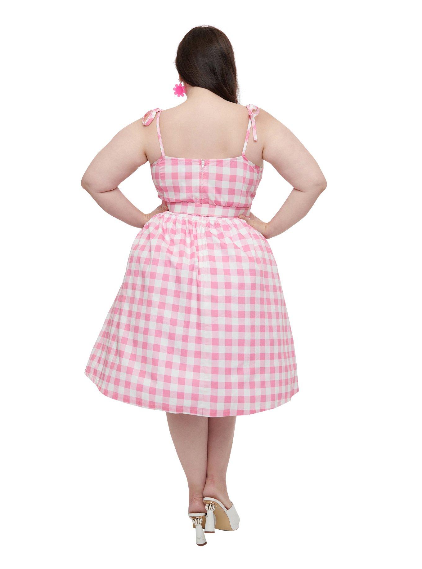 Unique Vintage Plus Size Pink & White Gingham Bobbie Swing Dress, , hi-res