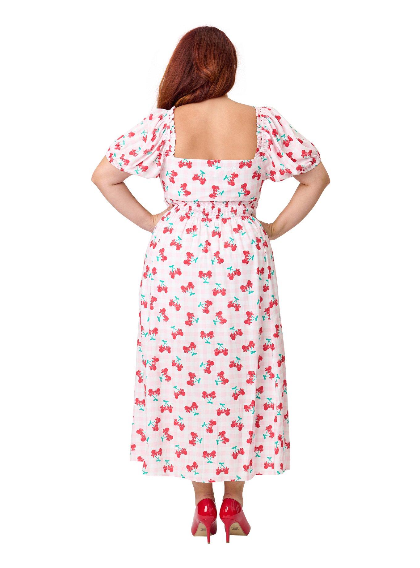 Disney Mickey & Friends Collection by Unique Vintage Plus Size Pink & Minnie Cherries Midi Dress, , hi-res