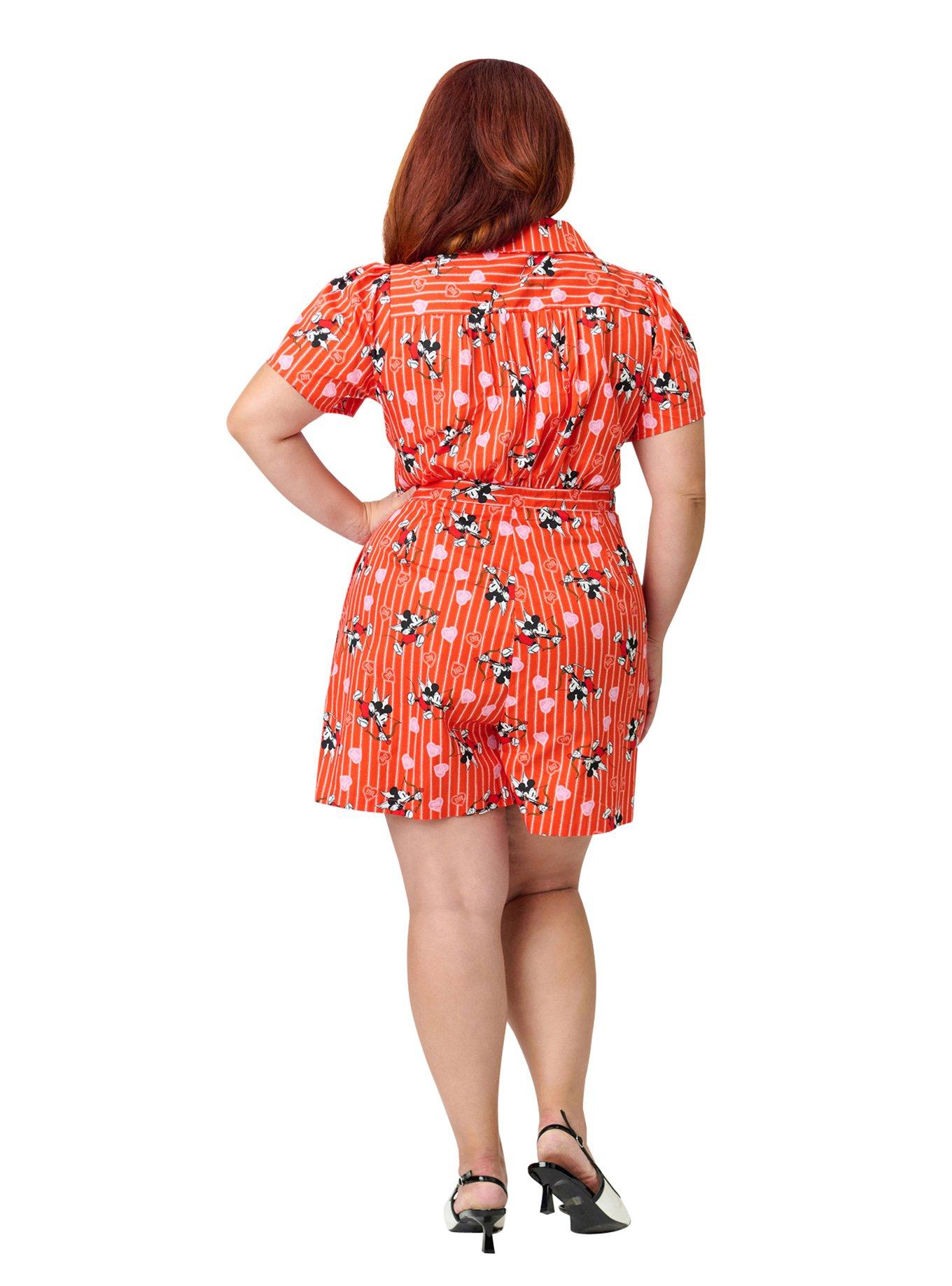 Disney Mickey & Friends Collection by Unique Vintage Plus Size Red Striped Cupid Mickey Cotton Romper, , hi-res