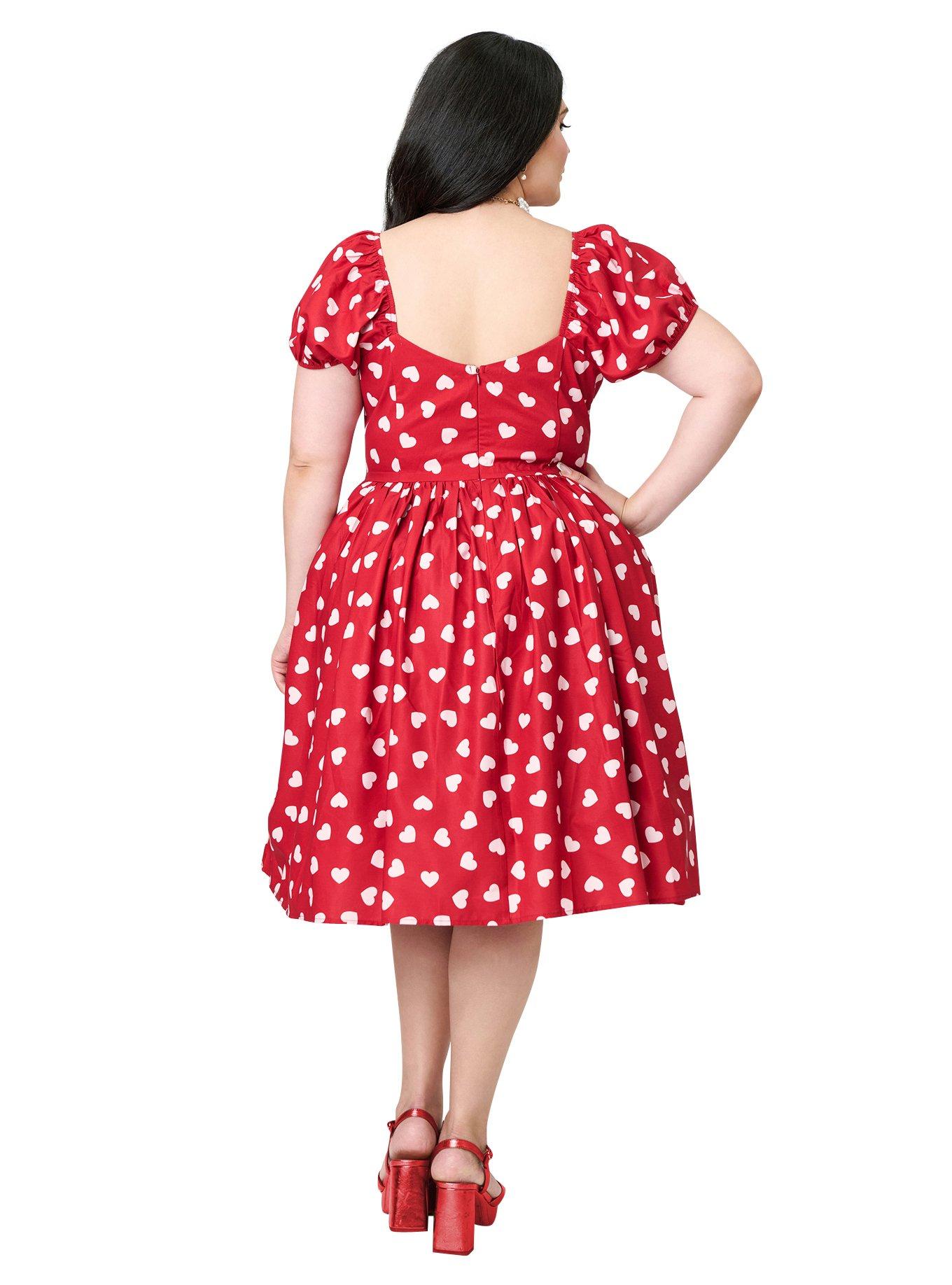 Unique Vintage Plus Size 1950s Red & Pink Heart Convertible Sweetheart Dress, , hi-res
