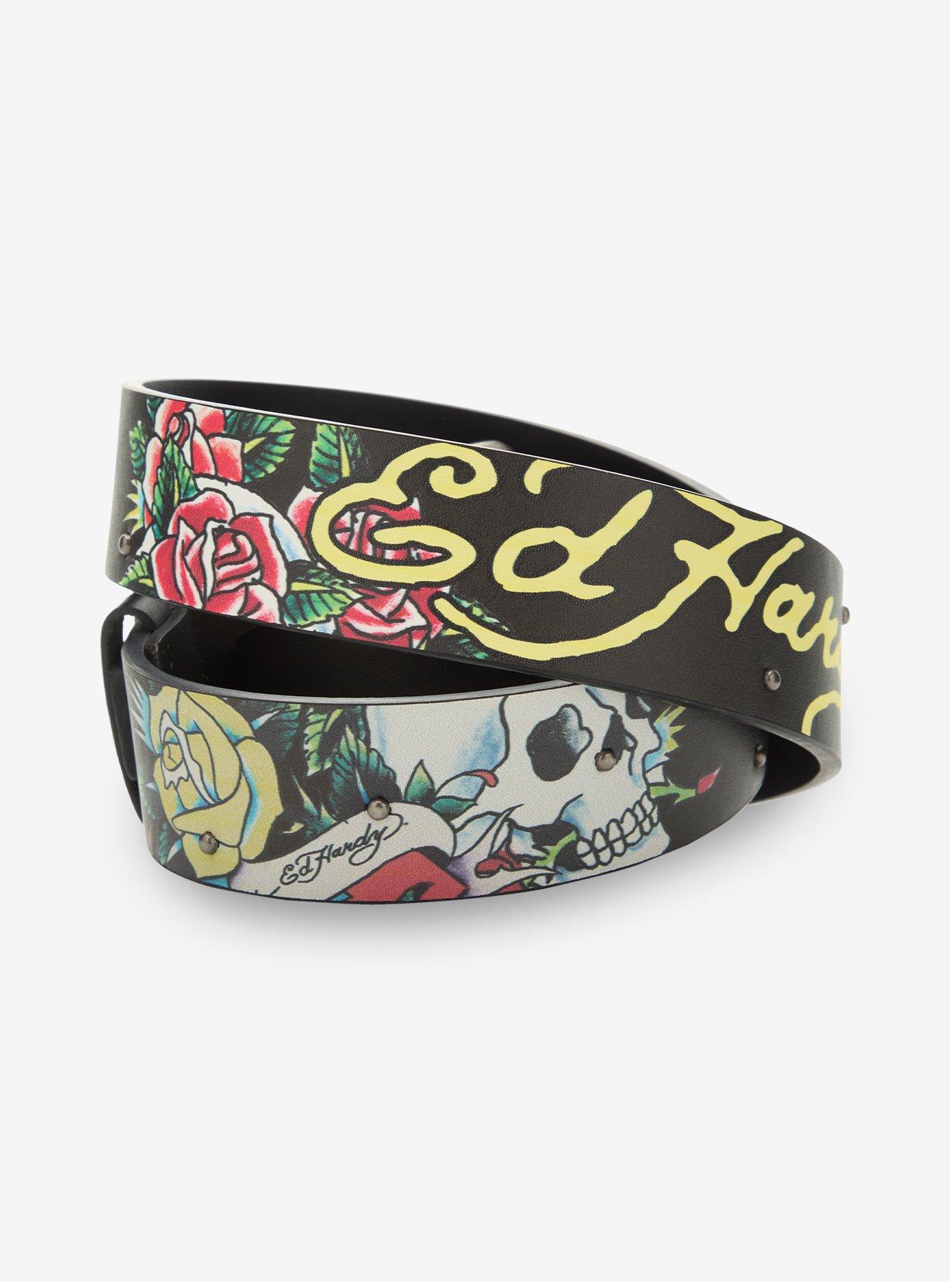 Ed Hardy Tattoo Skull Stud Belt, , hi-res