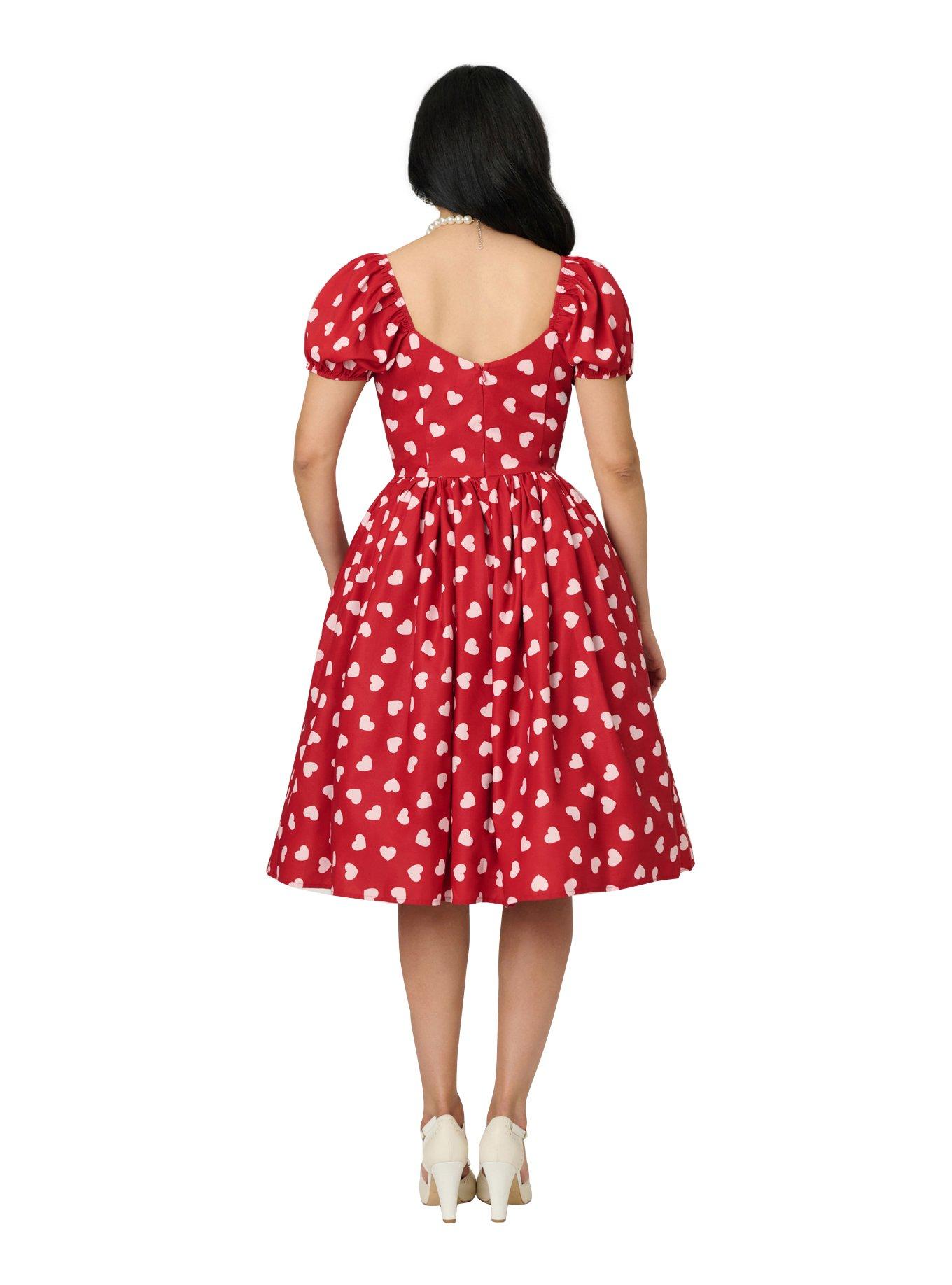 Unique Vintage 1950s Red & Pink Heart Convertible Sweetheart Dress, , hi-res