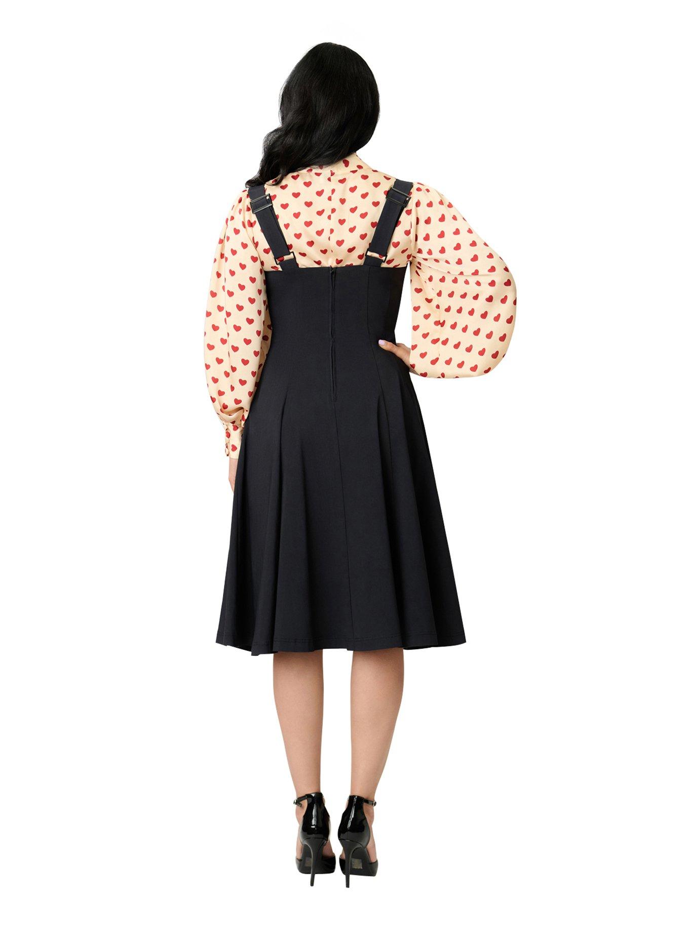 Unique Vintage Black & Red Heart Amma Swing Skirt, , hi-res