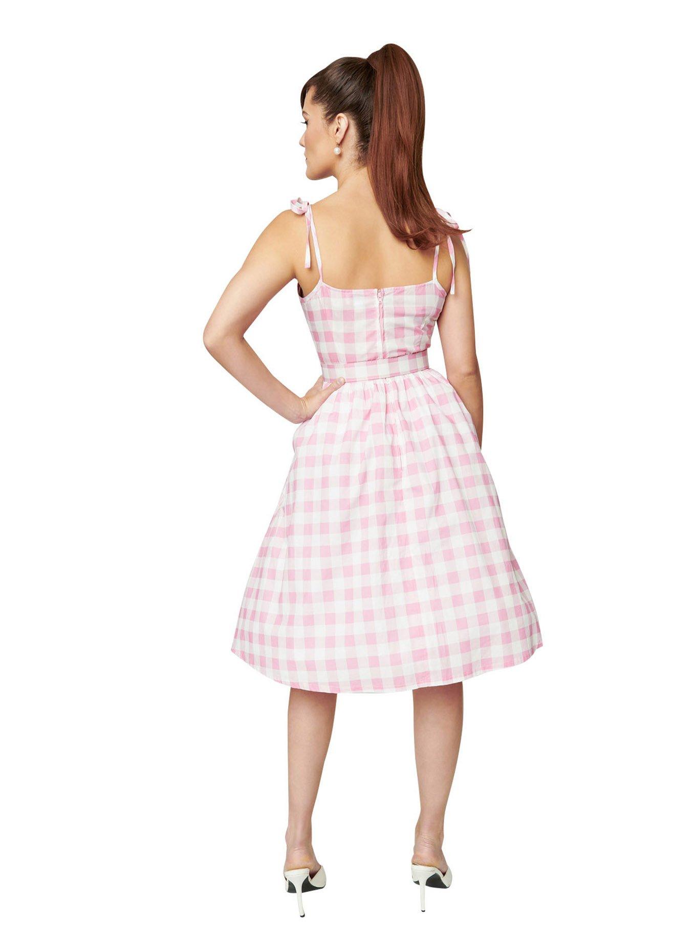 Unique Vintage Pink & White Gingham Bobbie Swing Dress, , hi-res