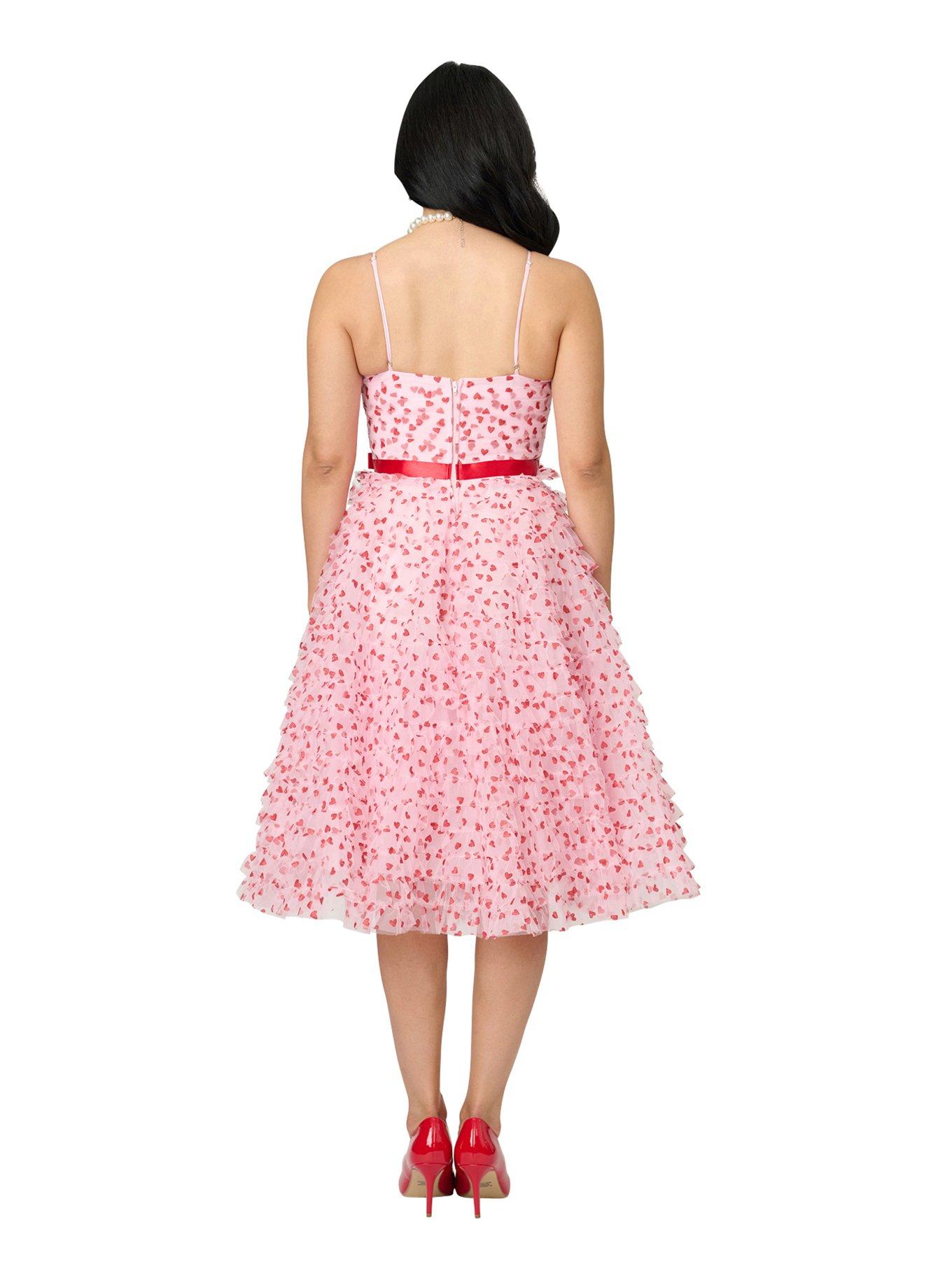 Unique Vintage Pink & Red Glitter Heart Tulle Cupcake Swing Dress, , hi-res