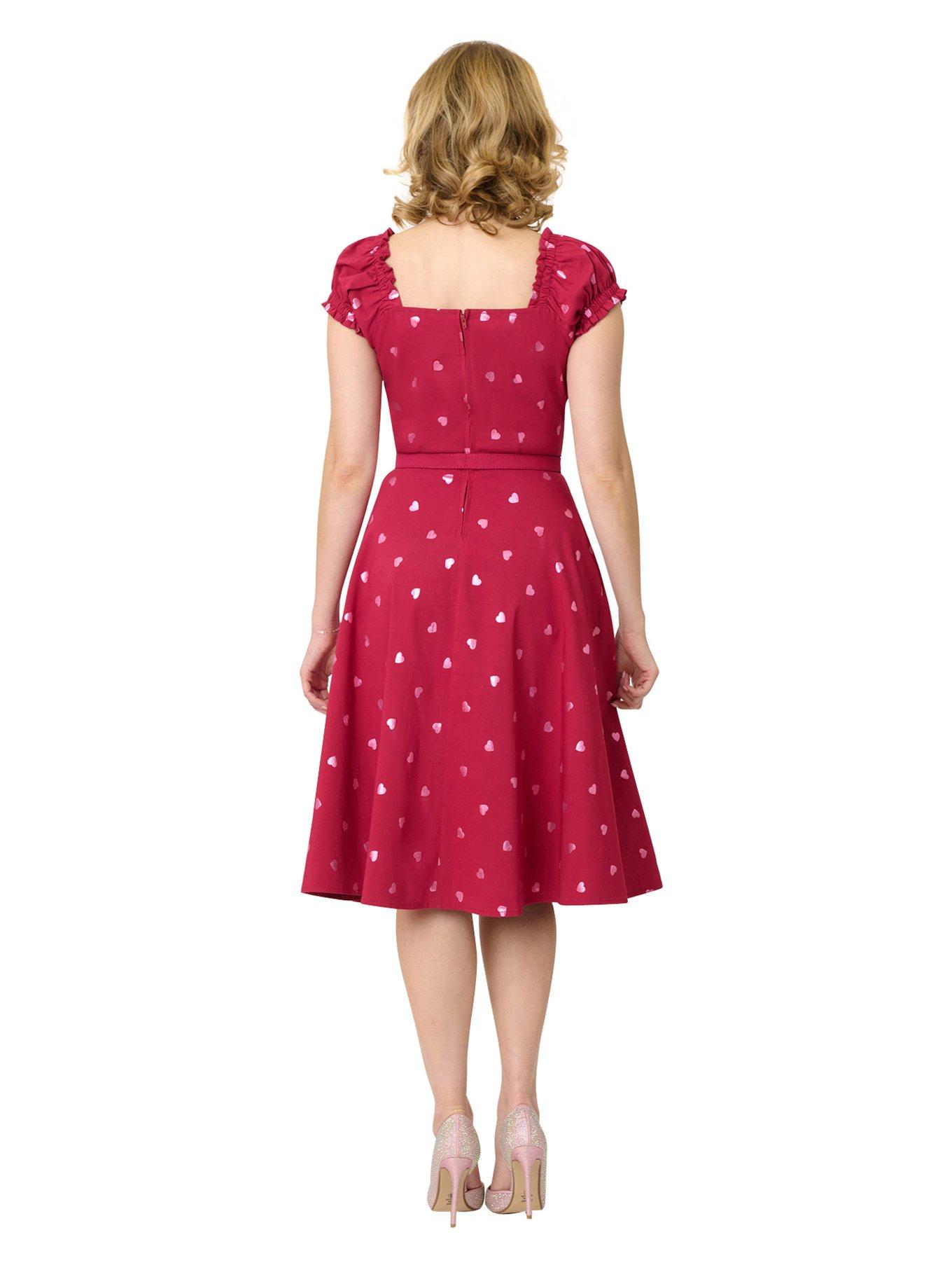 Unique Vintage Pink Heart Ohara Swing Dress, , hi-res