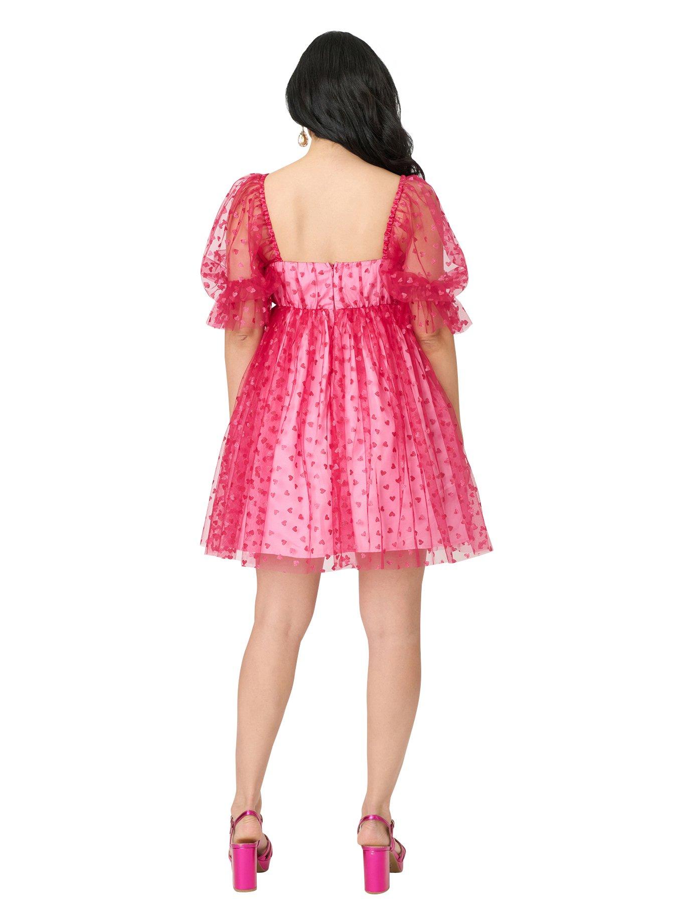 Smak Parlour Hot Pink Glitter Hearts Love Interest Babydoll Dress, , hi-res