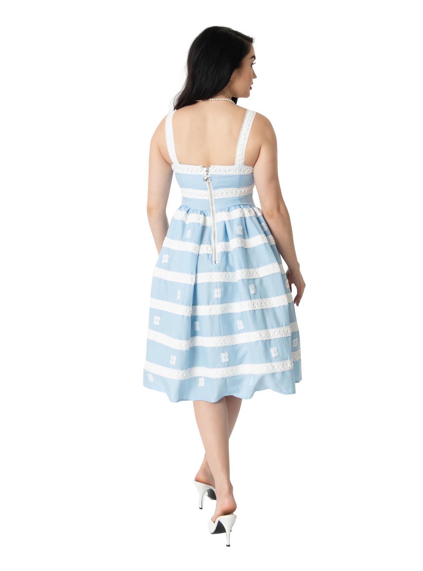 Barbie x Unique Vintage Blue & White Suburban Shopper Sundress, , hi-res