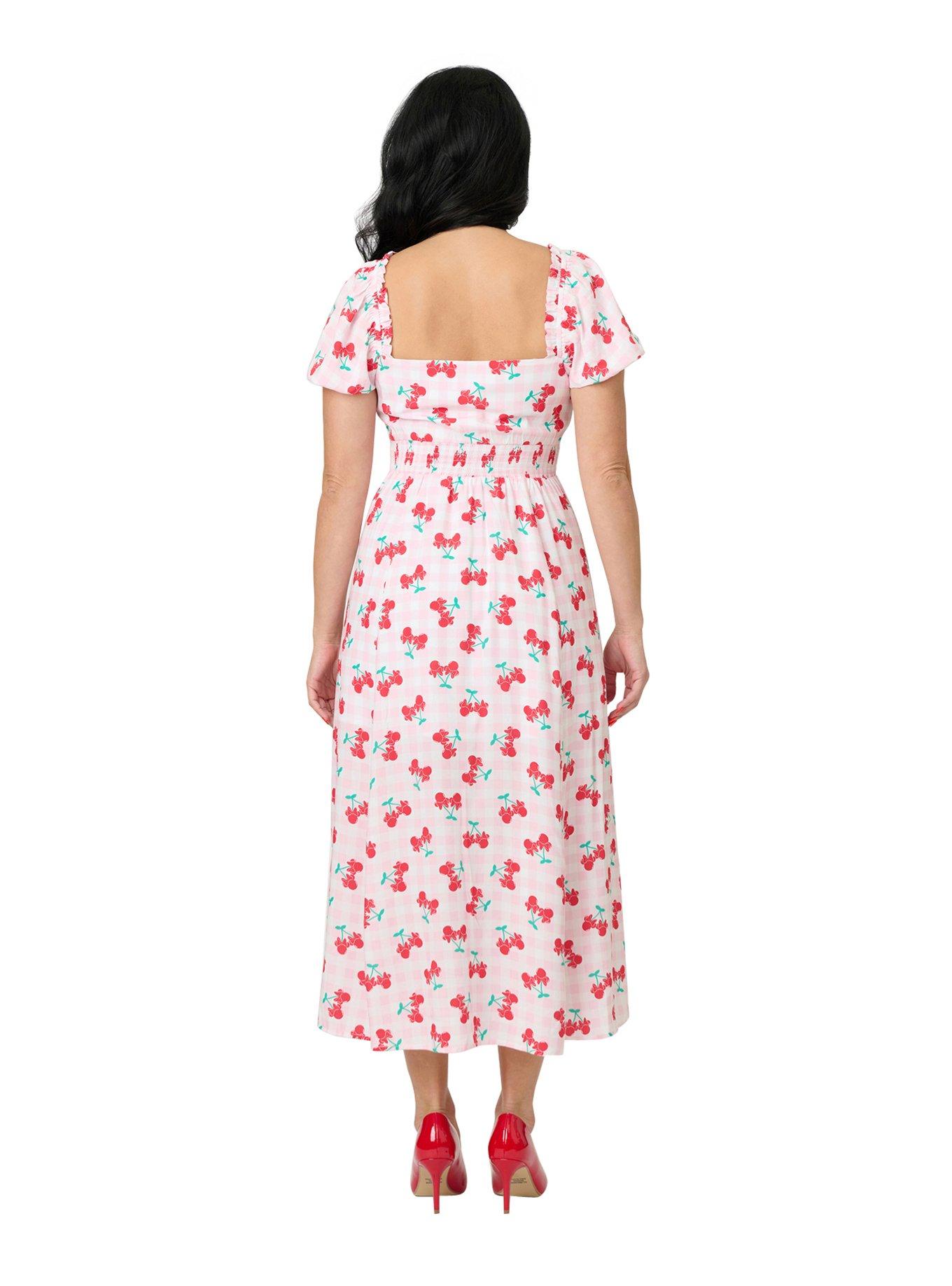 Disney Mickey & Friends Collection by Unique Vintage Pink & Minnie Cherries Midi Dress, , hi-res