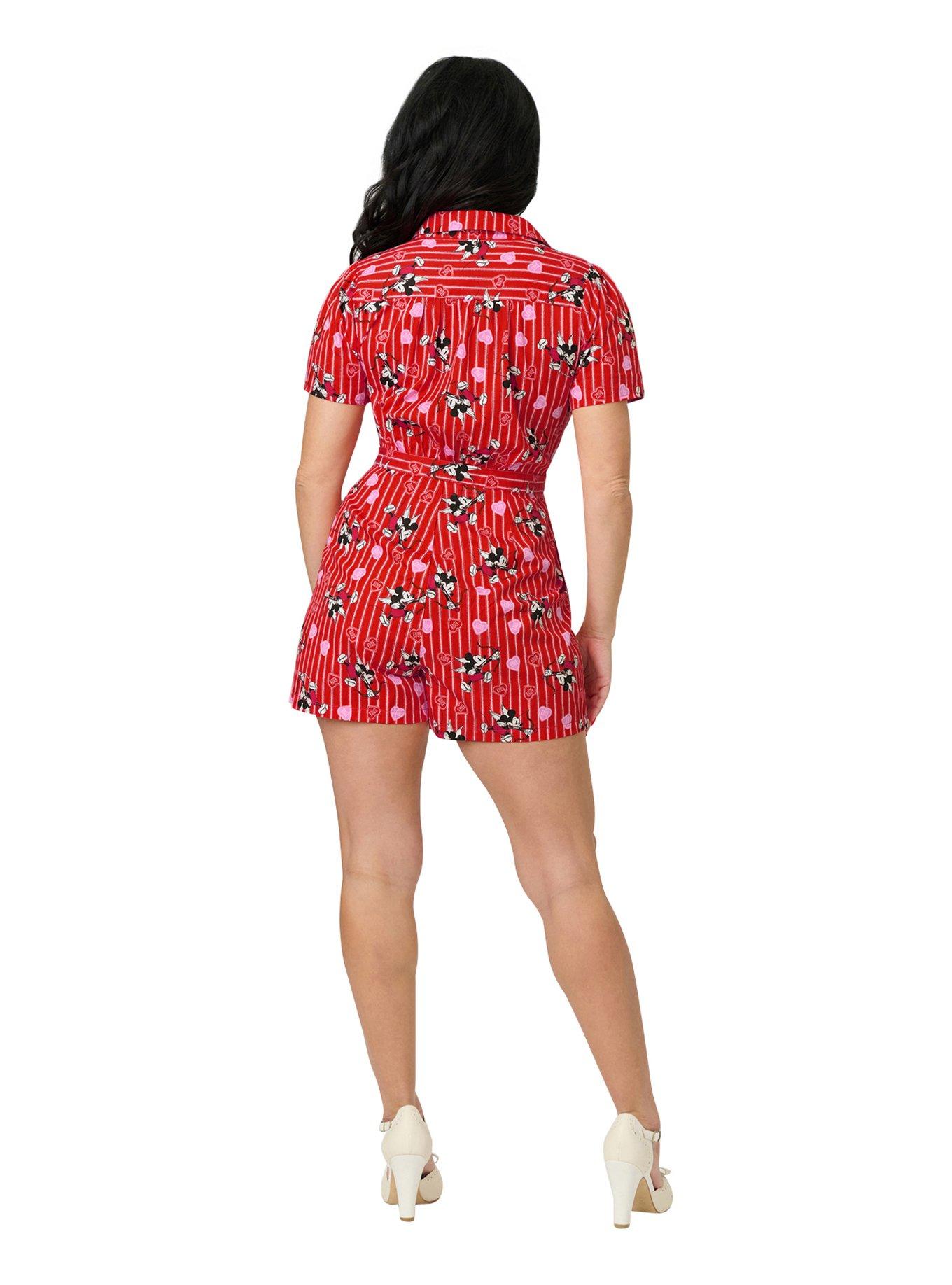 Disney Mickey & Friends Collection by Unique Vintage Red Striped Cupid Cotton Romper