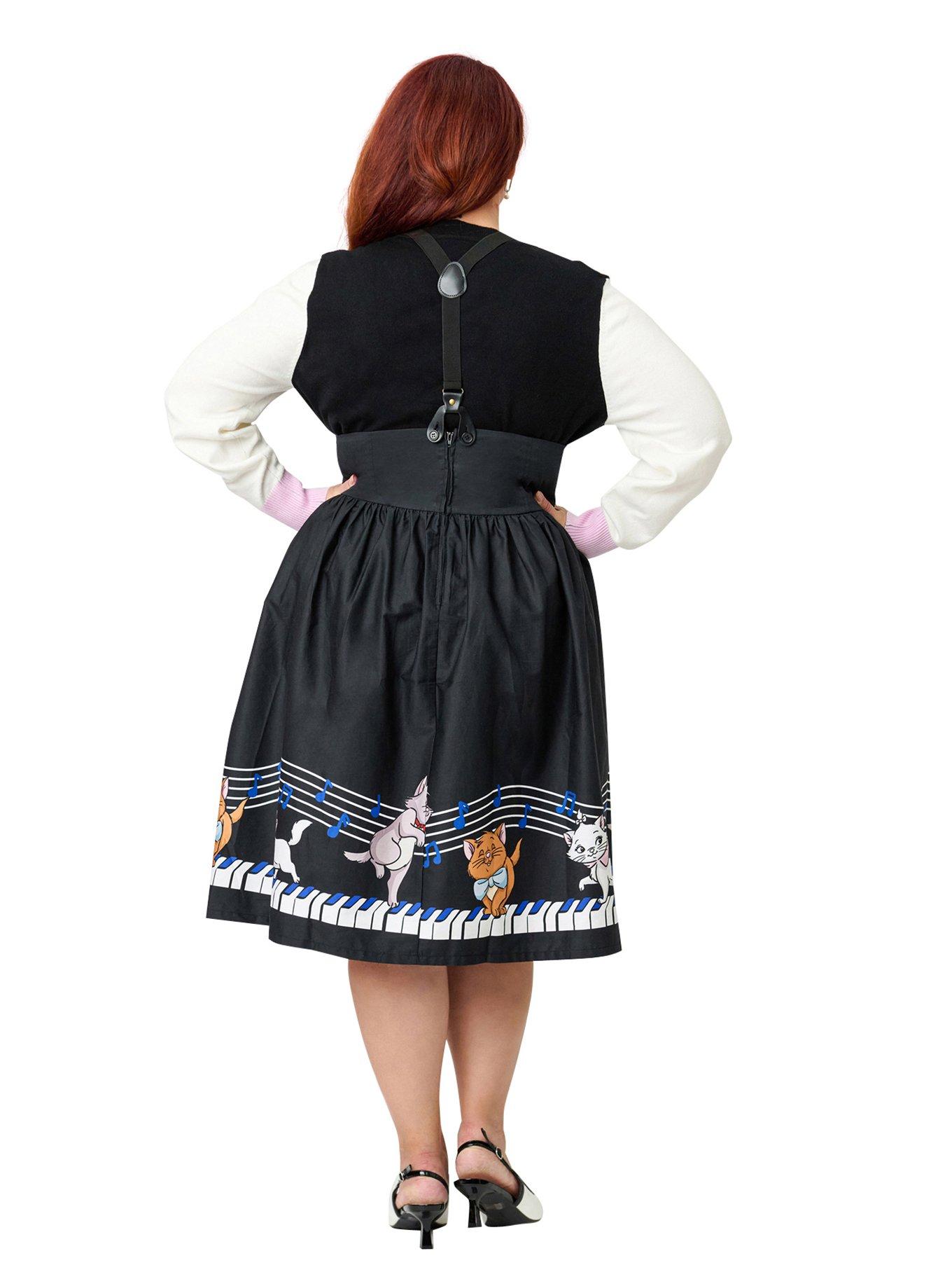 Disney Aristocats Collection by Unique Vintage Plus Size Aristocats Piano Border Suspender Swing Skirt, , hi-res