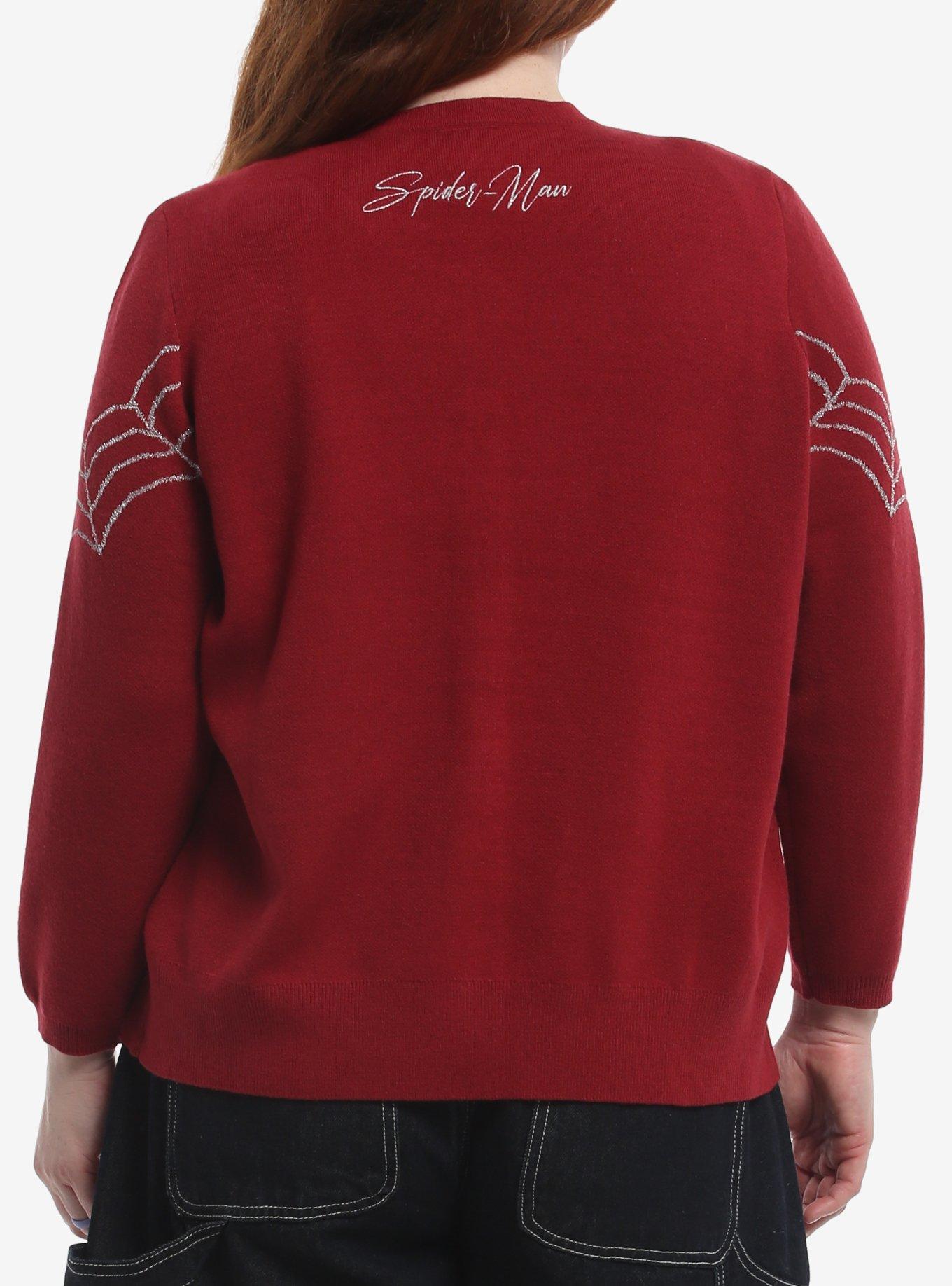 Her Universe Marvel Spider-Man Webs Three-Quarter Sleeve Plus Size Cardigan Her Universe Exclusive, BURGUNDY, alternate - view 3