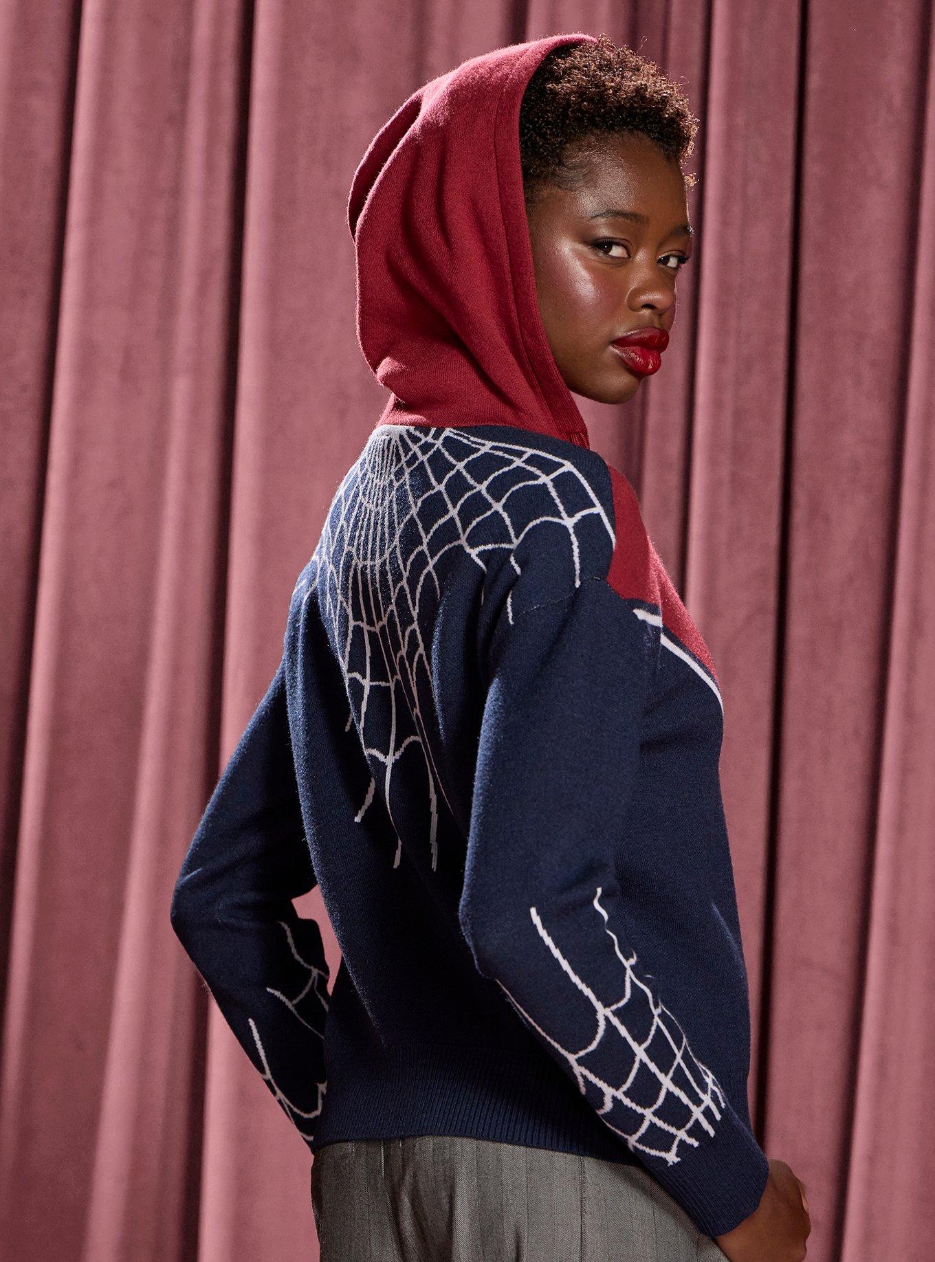 Her Universe Marvel Spider-Man Color Block Suit Knit Zippered Hoodie Her Universe Exclusive, BURGUNDY  BLACK, alternate - view 5