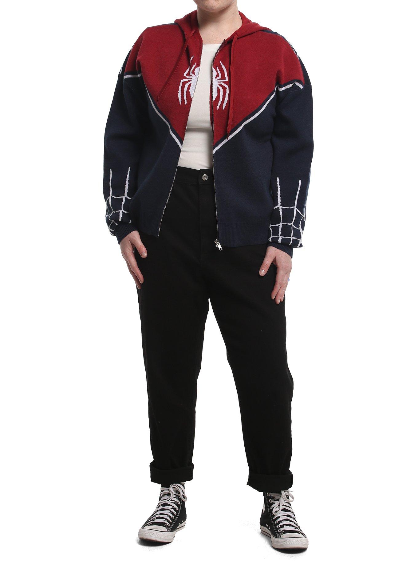 Her Universe Marvel Spider-Man Color Block Suit Knit Plus Size Zippered Hoodie Her Universe Exclusive, BURGUNDY  BLACK, alternate - view 3
