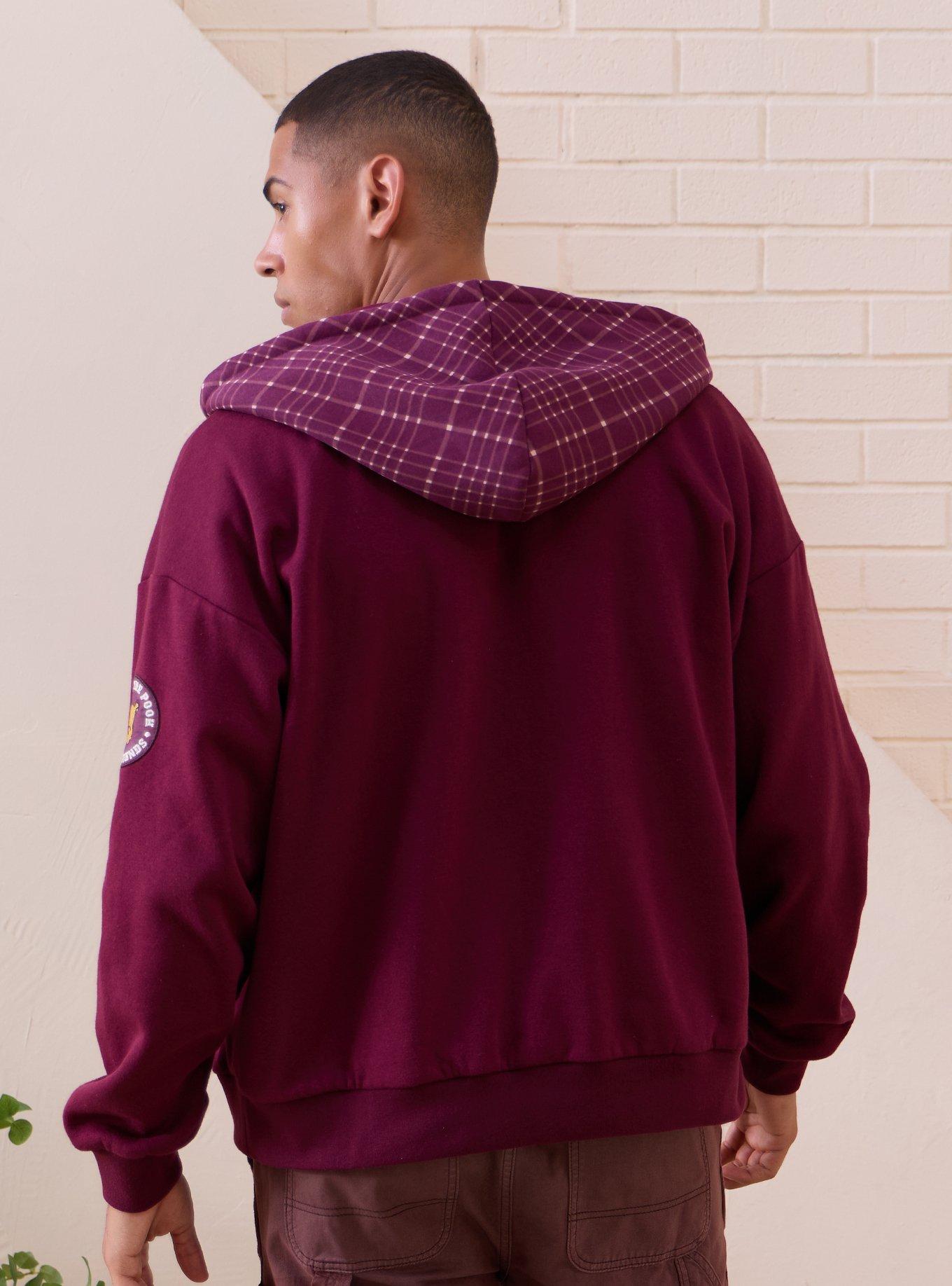 Disney Winnie the Pooh Hundred Acre Wood Plaid Zippered Hoodie - BoxLunch Exclusive, DARK RED, alternate - view 3
