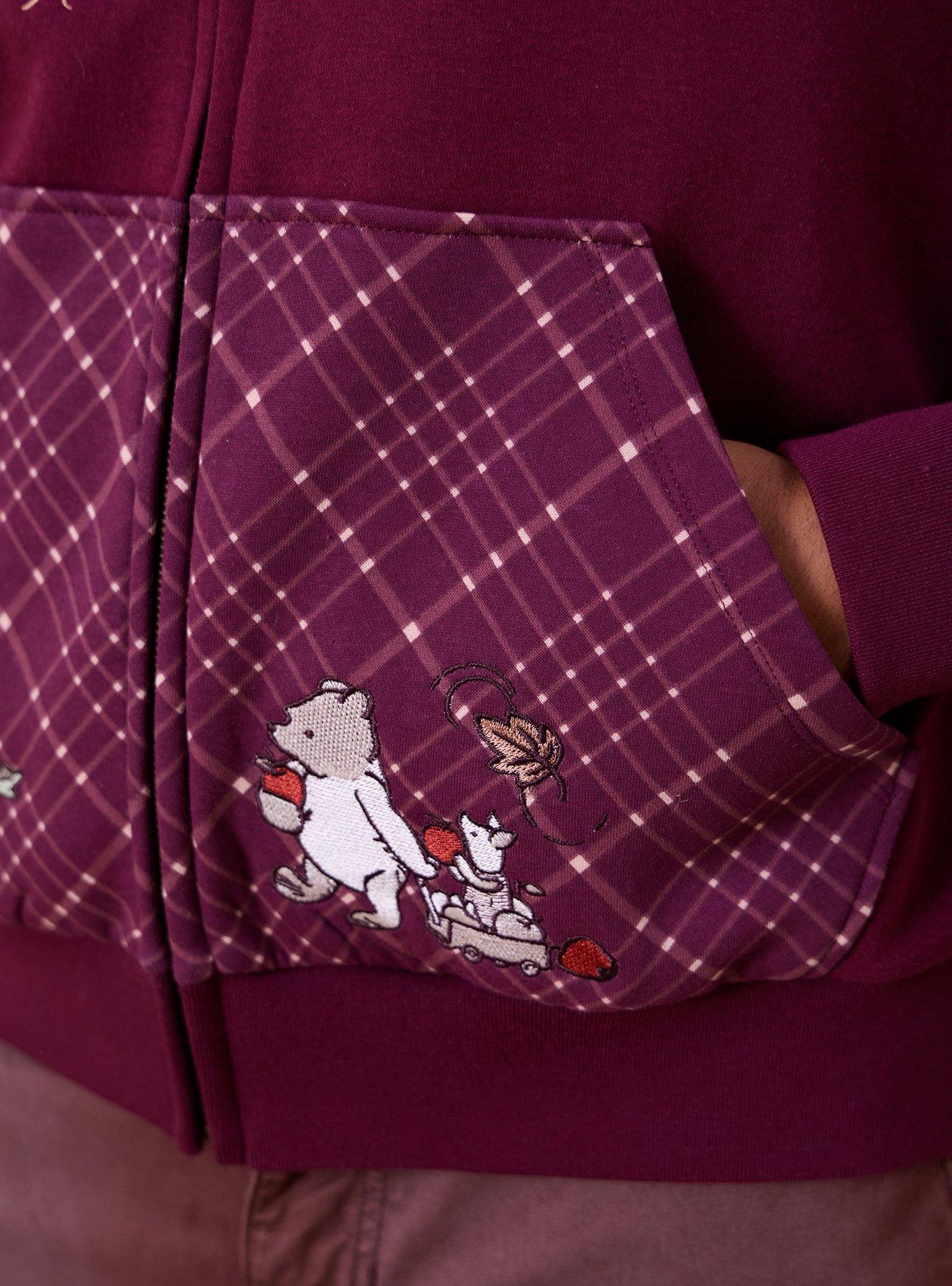 Disney Winnie the Pooh Hundred Acre Wood Plaid Zippered Hoodie - BoxLunch Exclusive, DARK RED, alternate - view 4