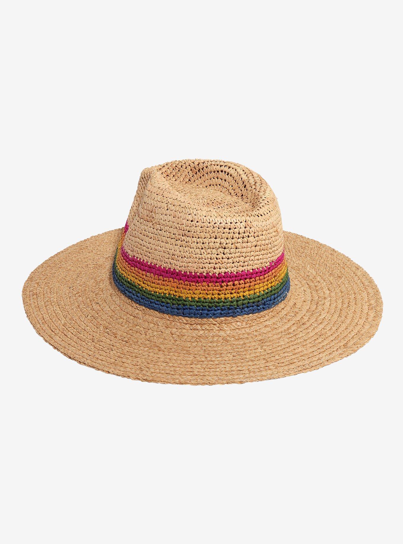 Rainbow Stripe Wide Brim Straw Hat, , hi-res