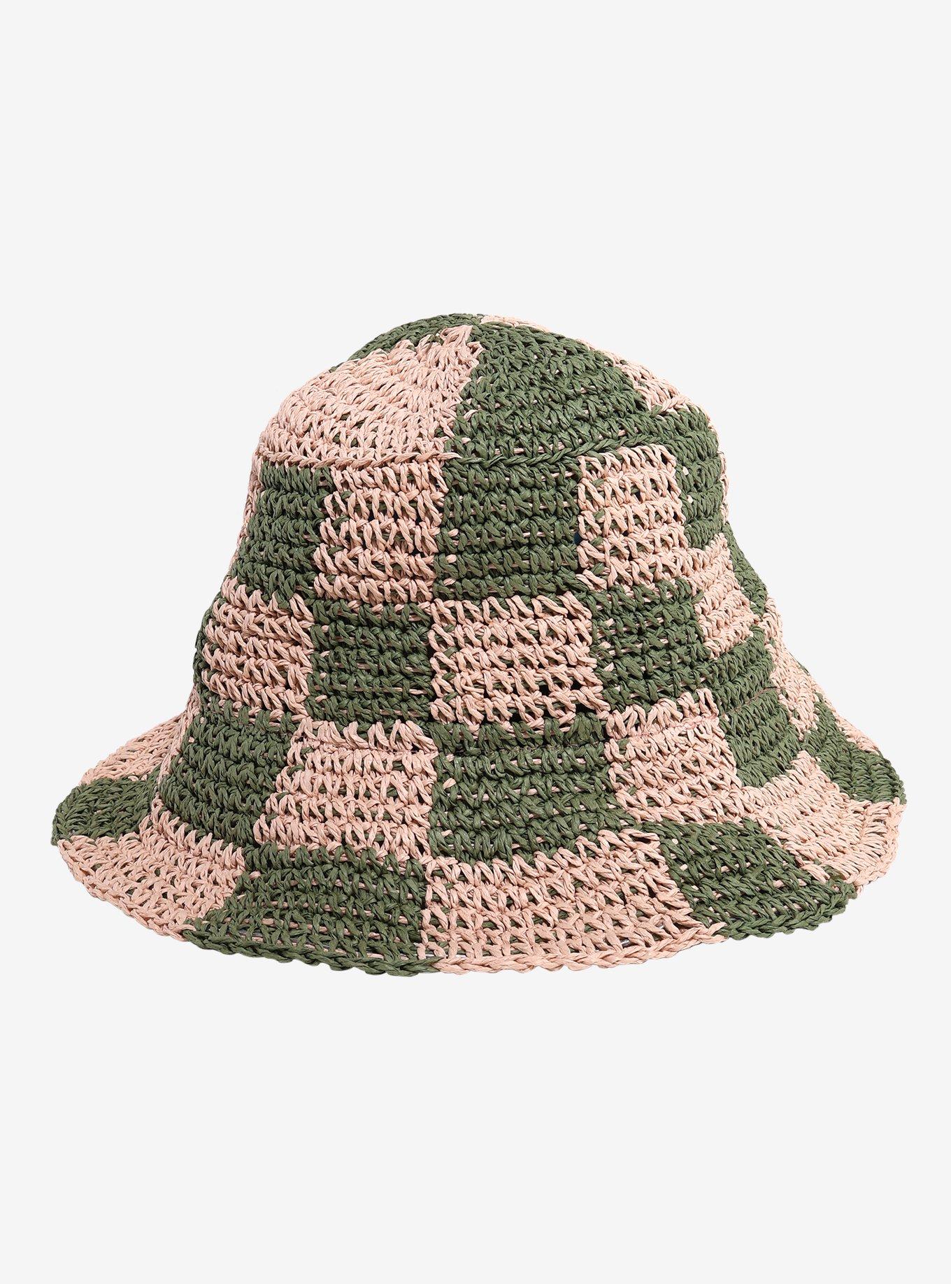 Pink & Green Checkered Woven Button Hat, , hi-res