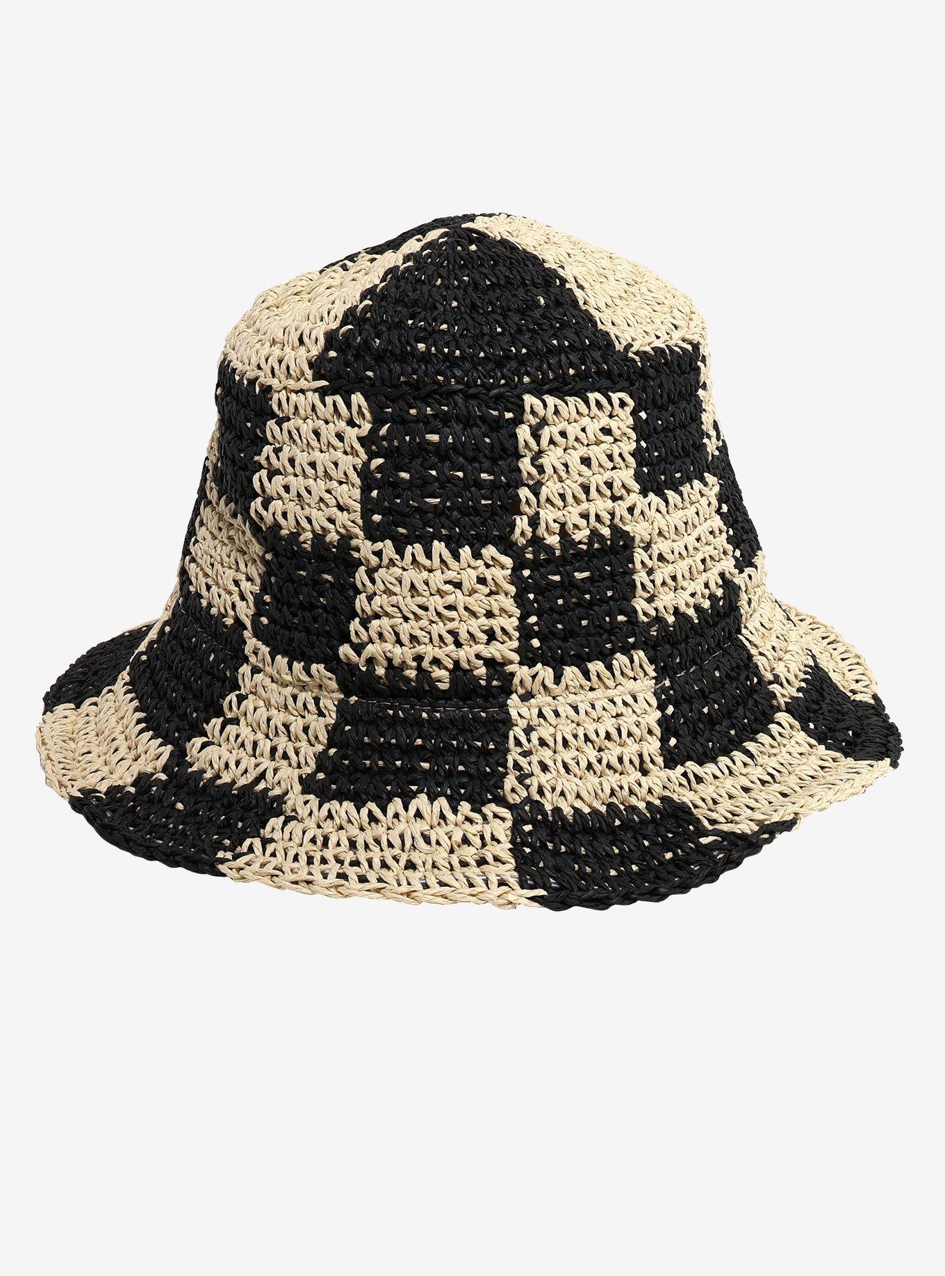 Black & White Checkered Woven Button Hat, , hi-res