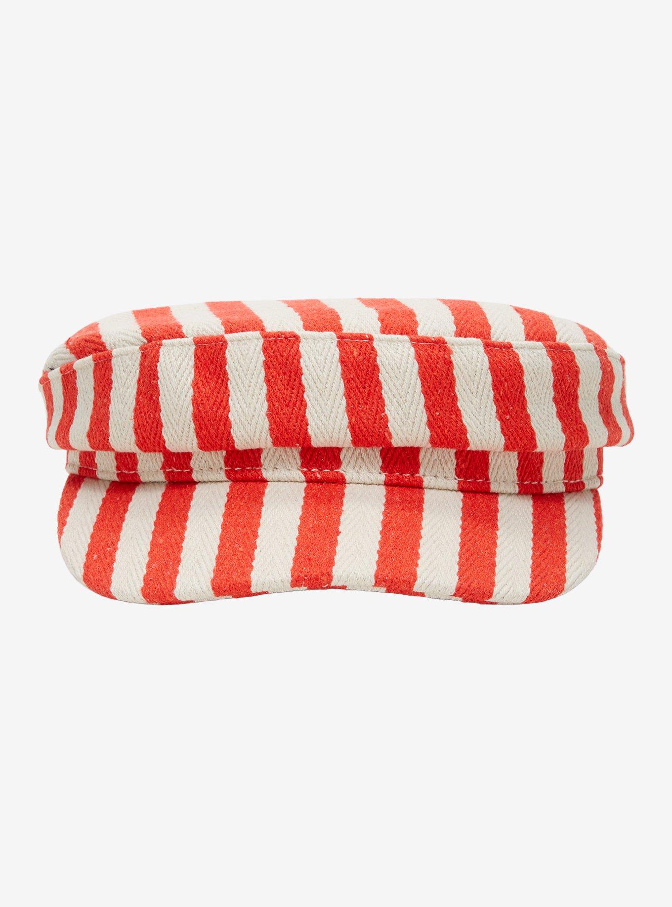 Red & Ivory Stripe Cabbie Hat, , hi-res