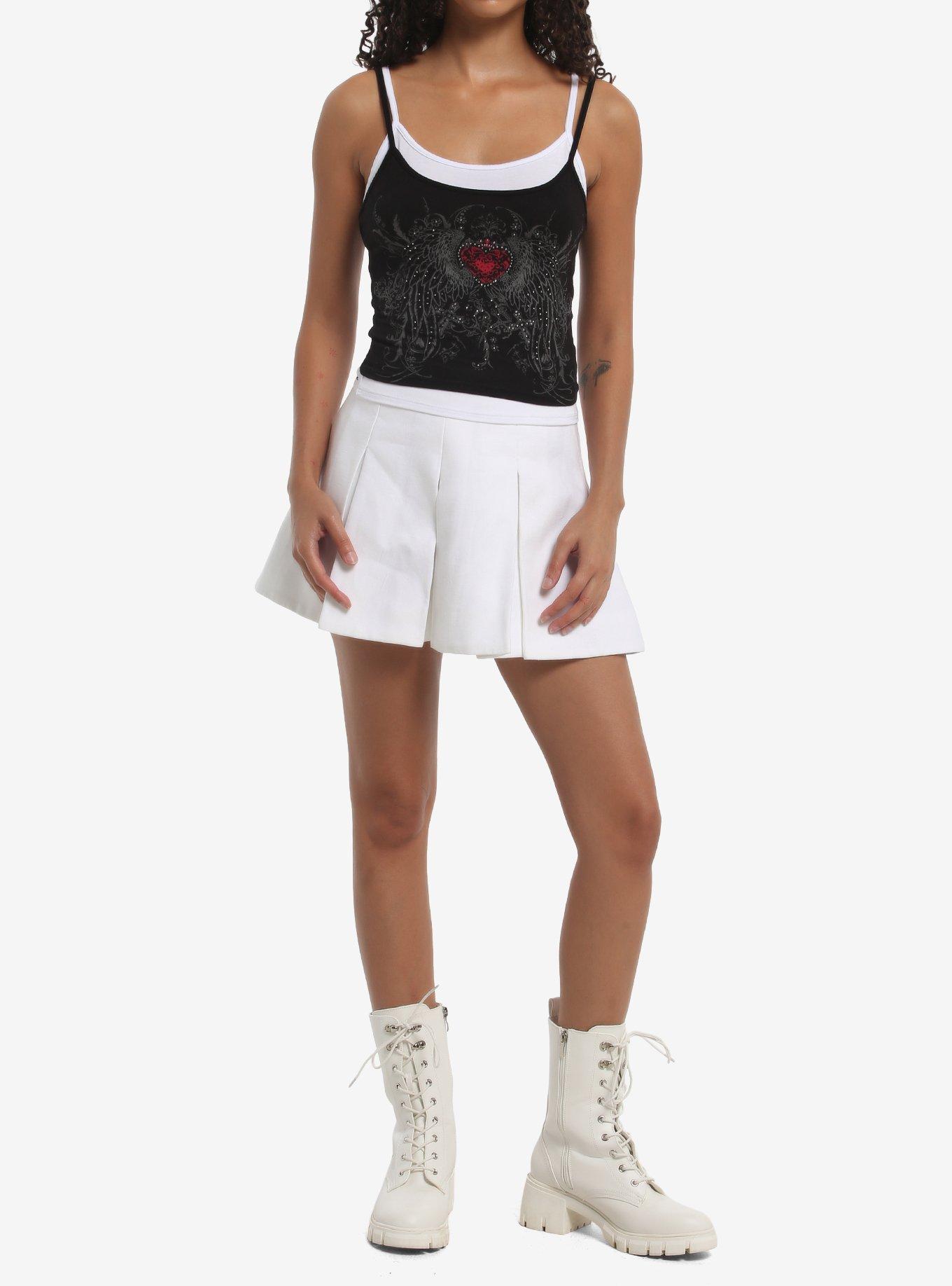 Social Collision Red Heart Filigree Rhinestone Layered Girls Crop Cami, , hi-res