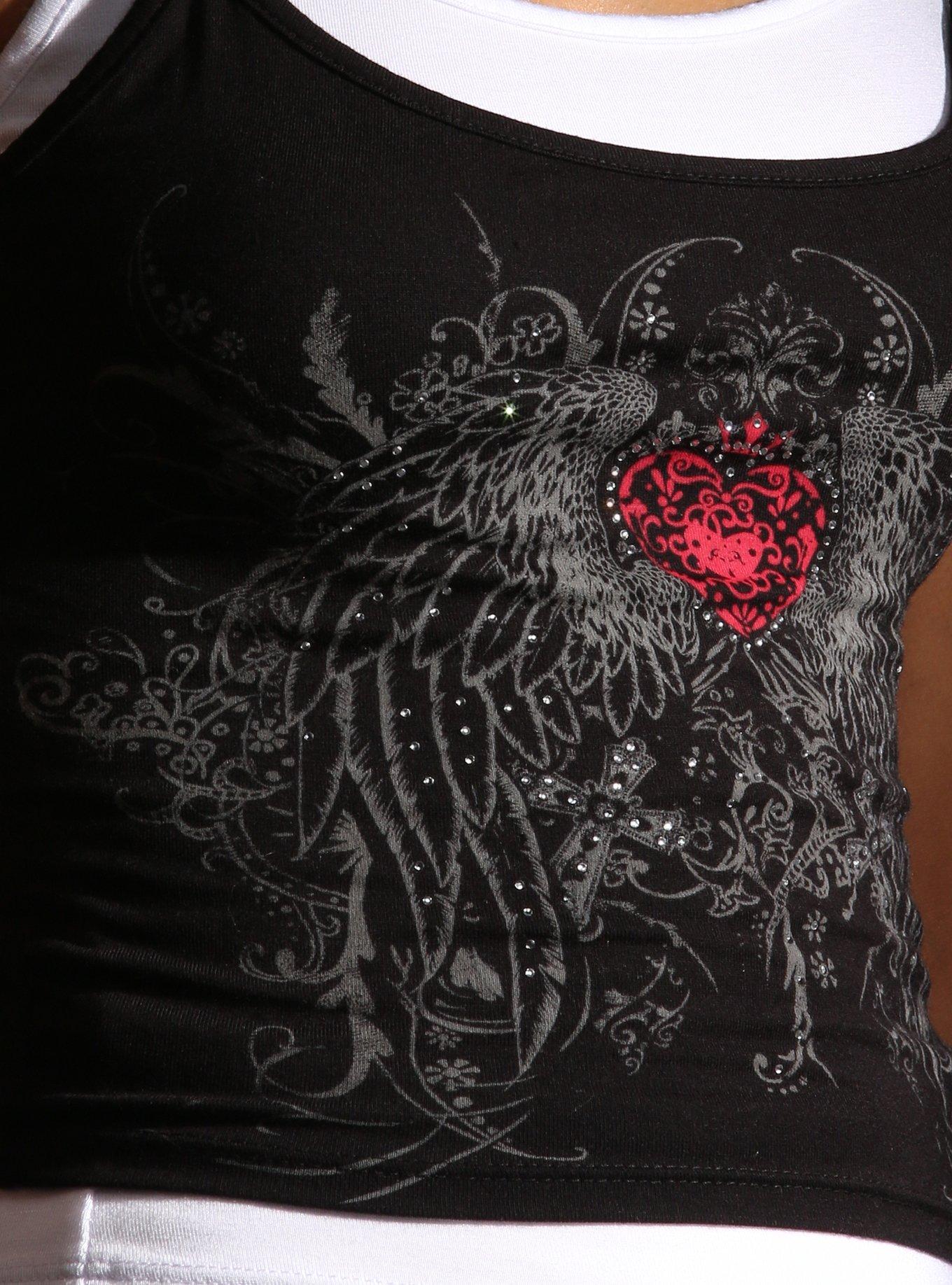 Social Collision Red Heart Filigree Rhinestone Layered Girls Crop Cami, MULTI, alternate - view 4